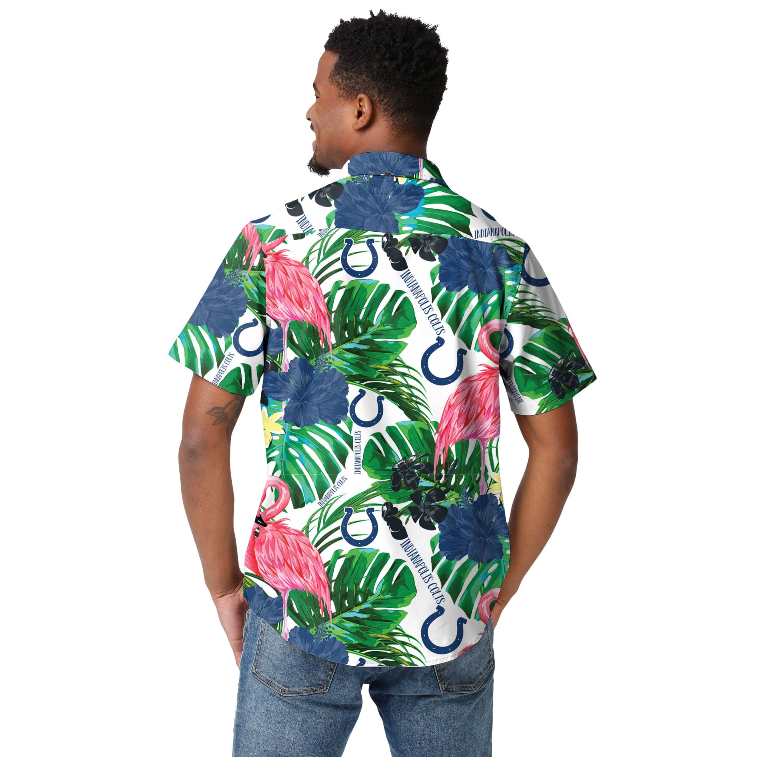 Indianapolis Colts NFL Mens Flamingo Button Up Shirt - Image 3