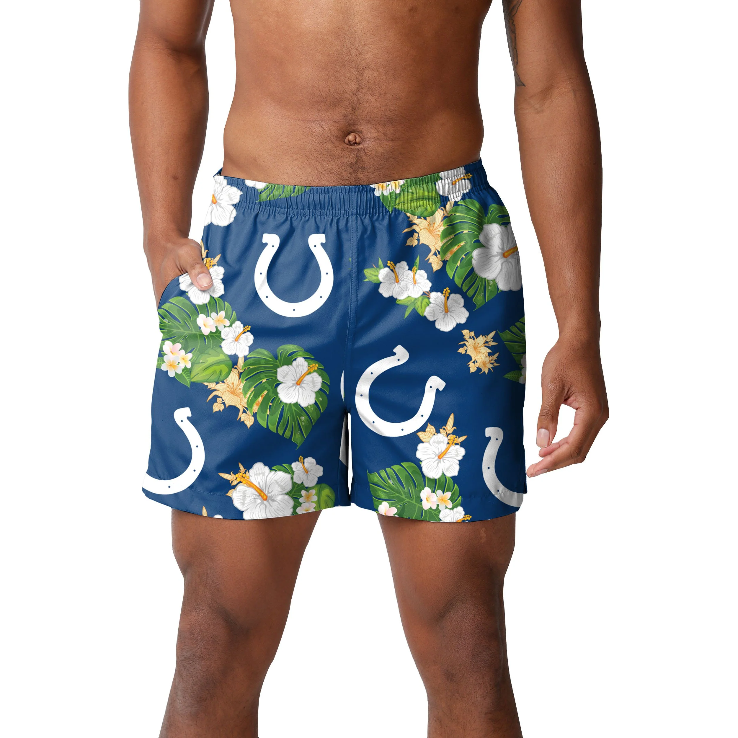 Indianapolis Colts NFL Mens Floral Slim Fit 5.5" Swimming Suit Trunks - Image 2