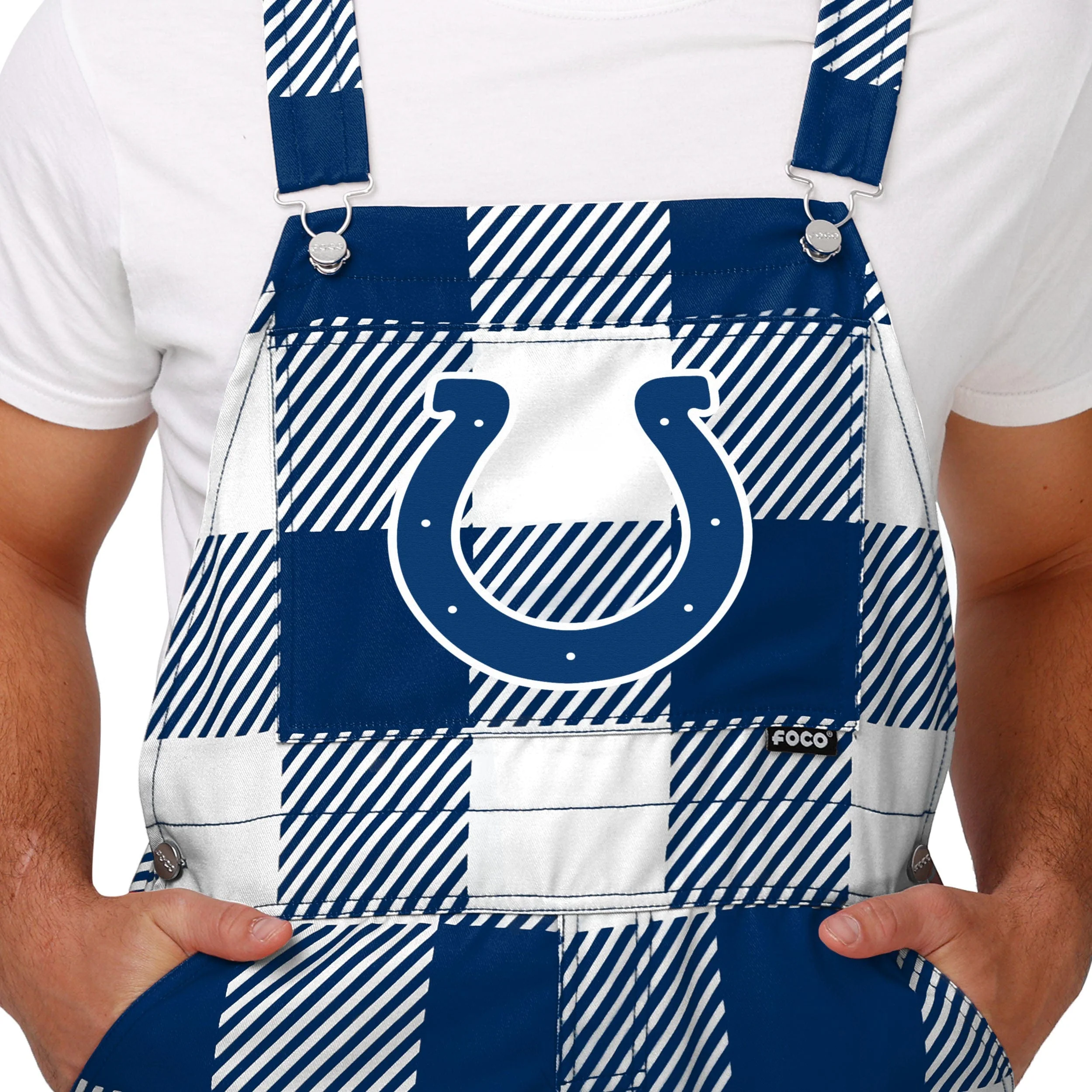 Indianapolis Colts NFL Mens Plaid Bib Overalls - Image 4