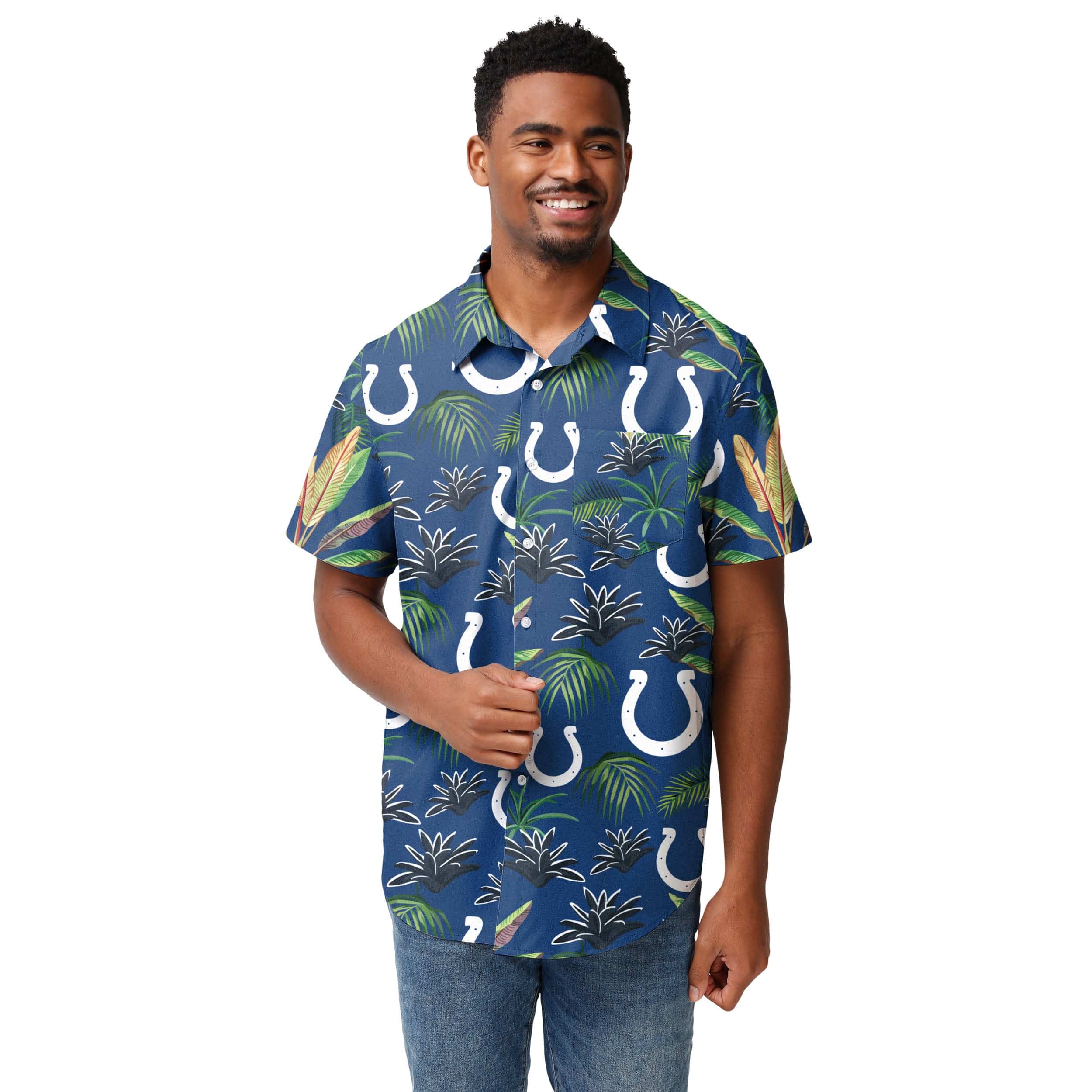Indianapolis Colts NFL Mens Victory Vacay Button Up Shirt - Image 2