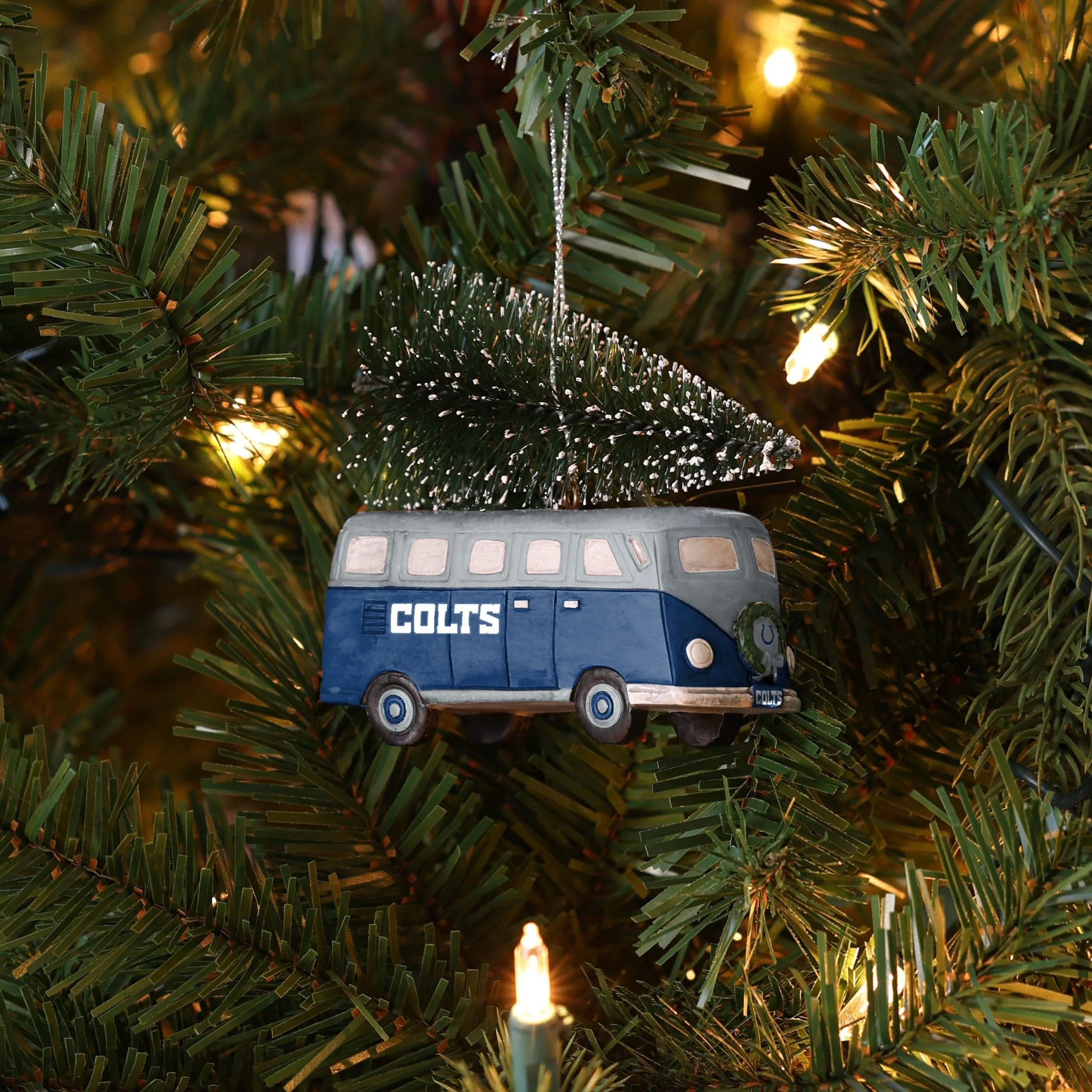 Indianapolis Colts NFL Retro Bus With Tree Ornament - Image 4