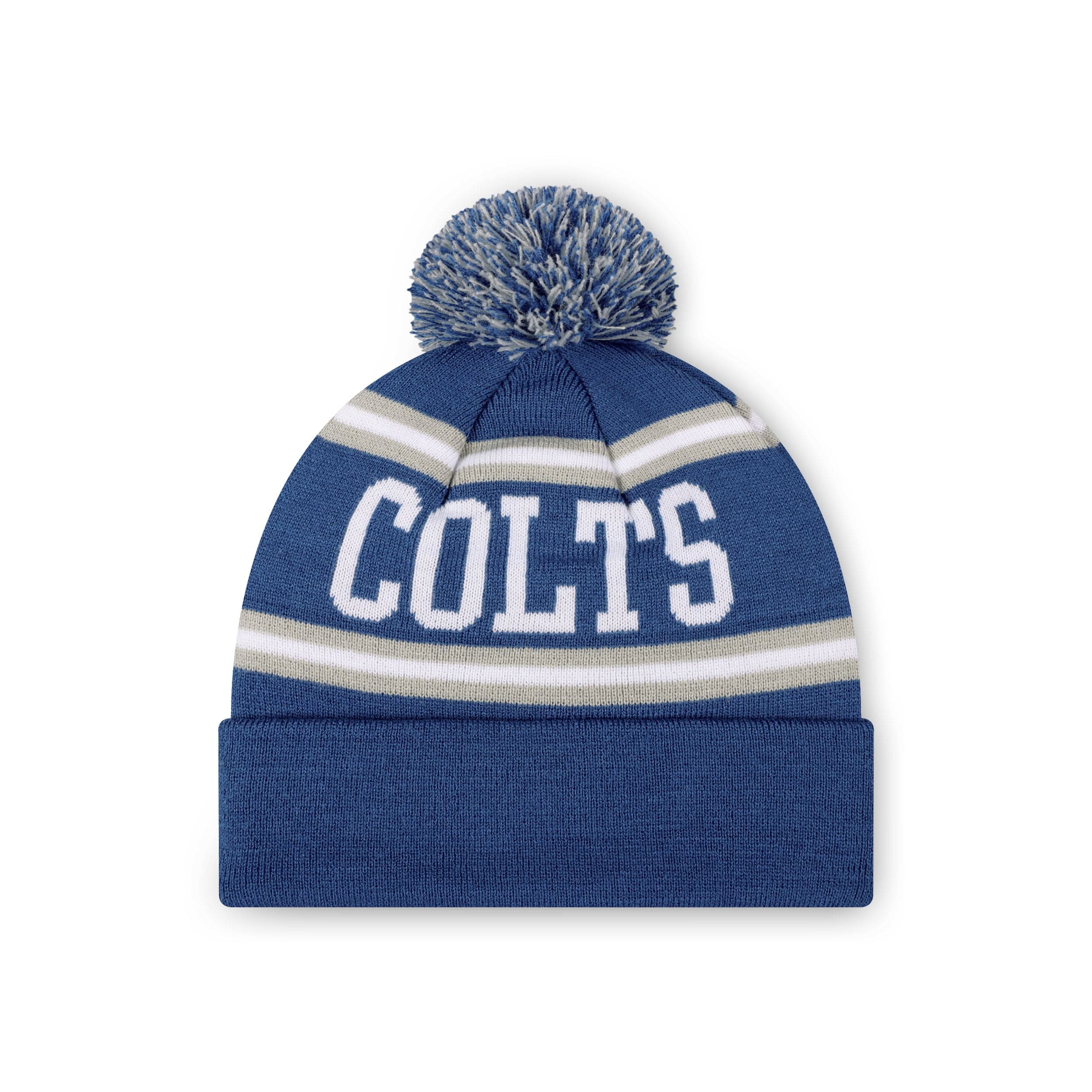 Indianapolis Colts NFL Royal Primary Logo Stripe Pom Beanie - Image 2