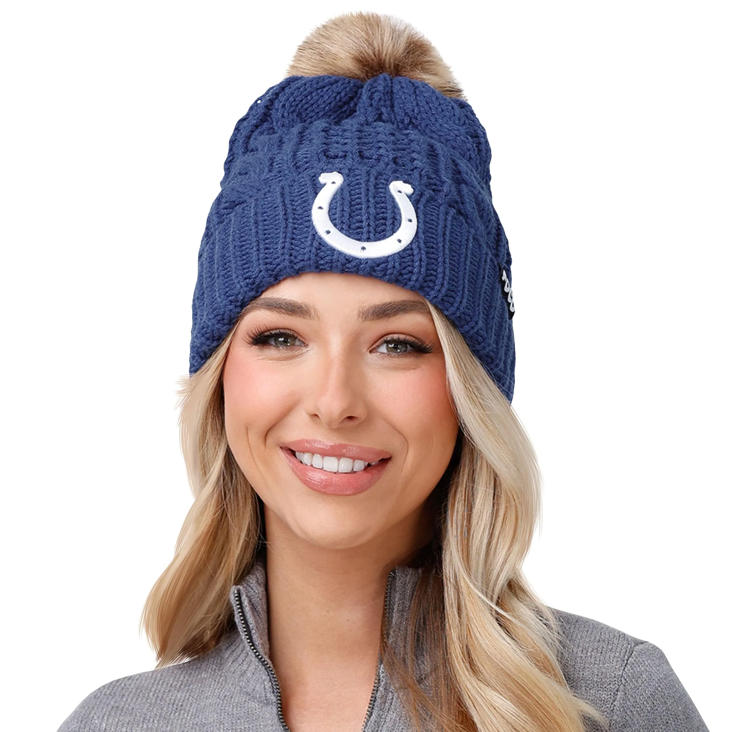 Indianapolis Colts NFL Womens Faux Fur Pom Beanie - Image 3
