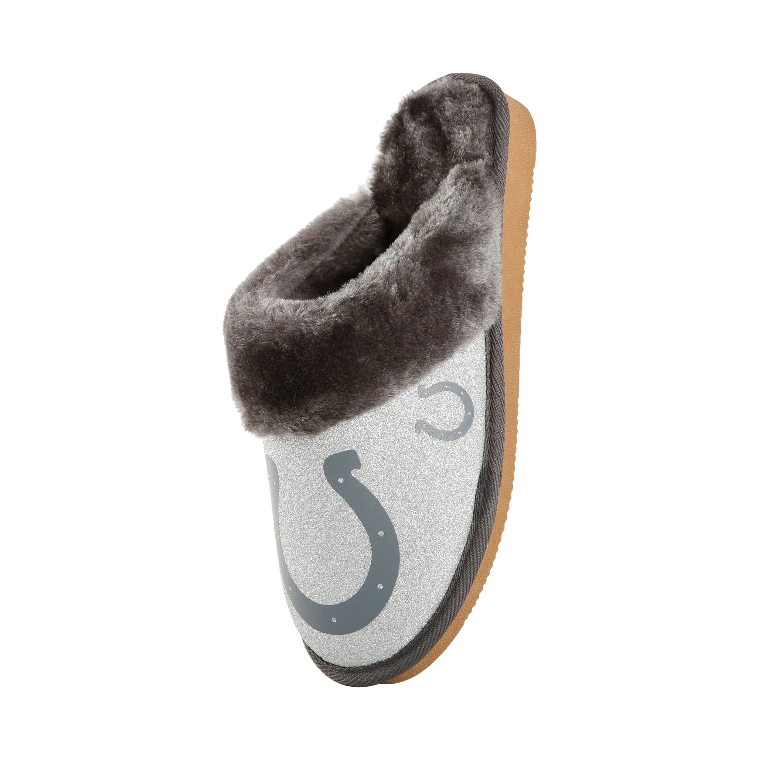 Indianapolis Colts NFL Womens Glitter Open Back Fur Moccasin Slippers - Image 3