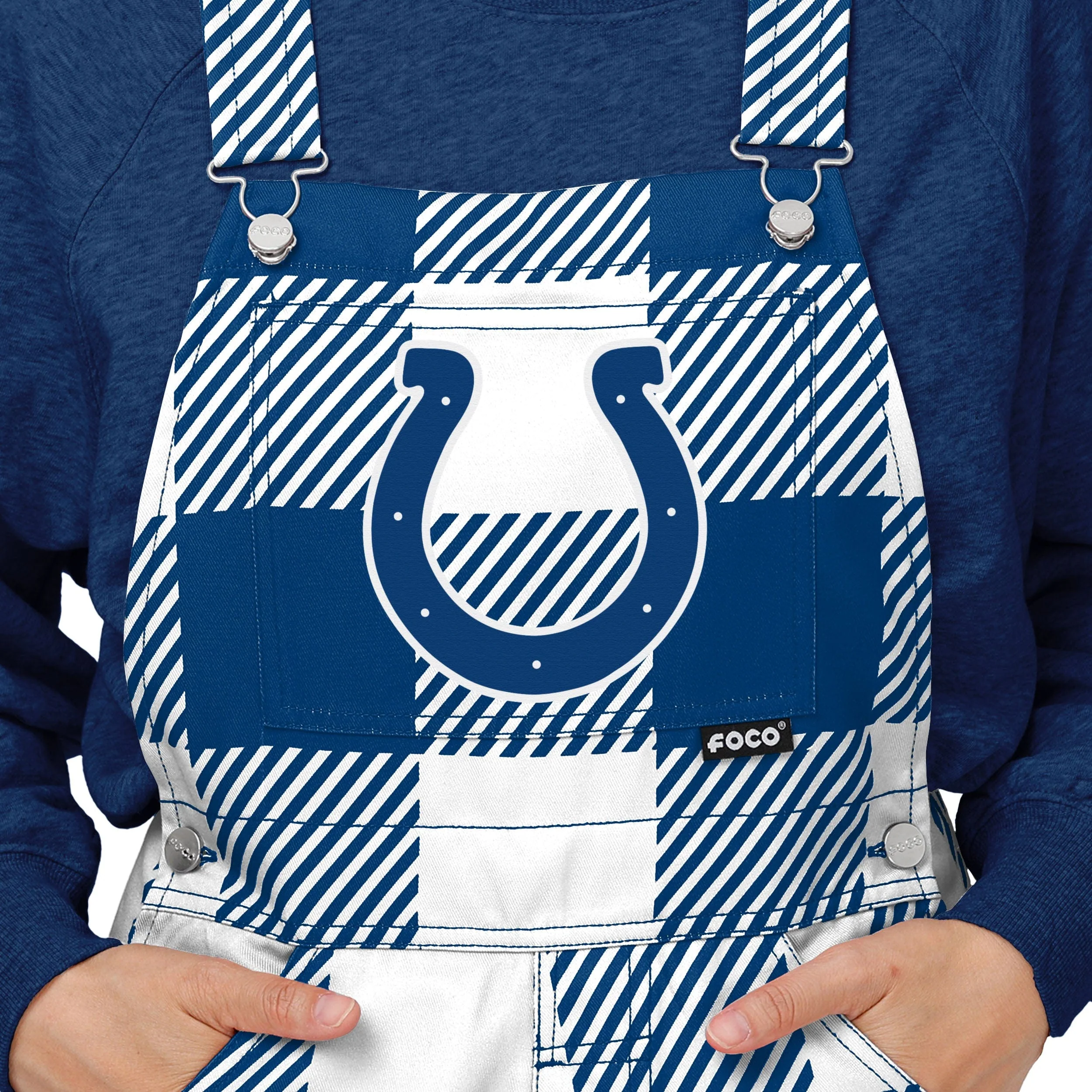 Indianapolis Colts NFL Womens Plaid Bib Overalls - Image 4