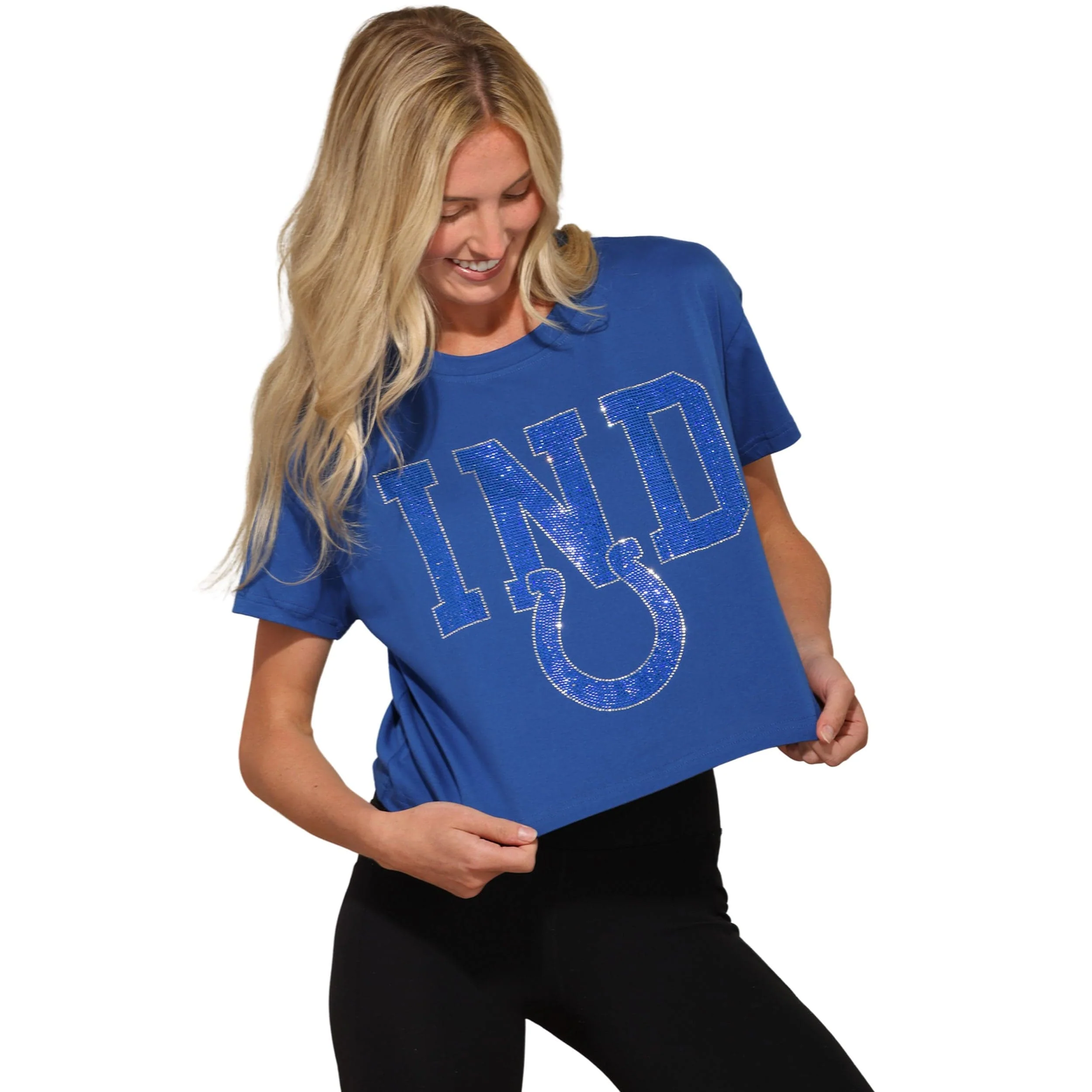 Indianapolis Colts NFL Womens Rhinestone Logo Crop Top