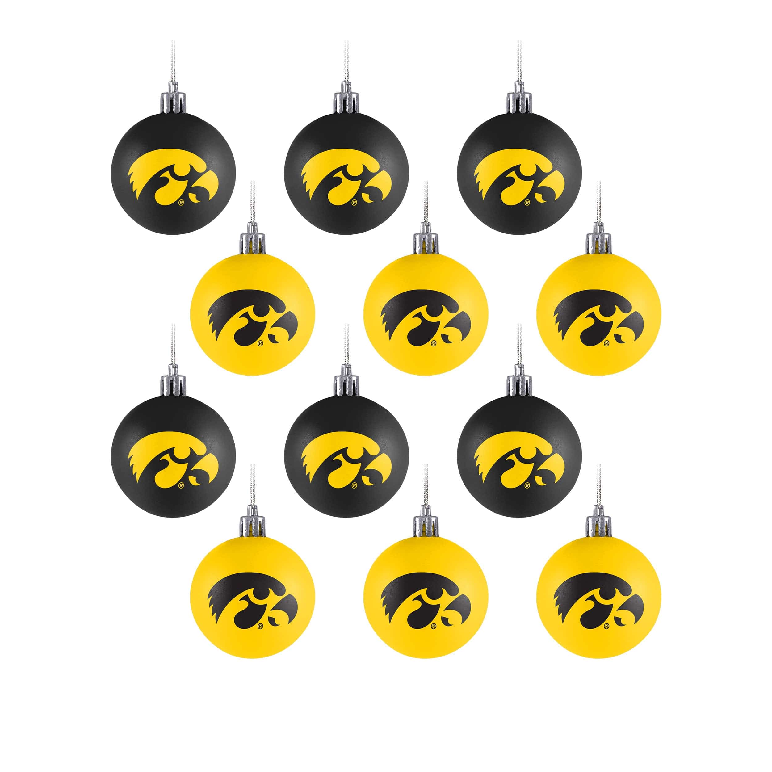 Iowa Hawkeyes NCAA 12 Pack Plastic Ball Ornament Set