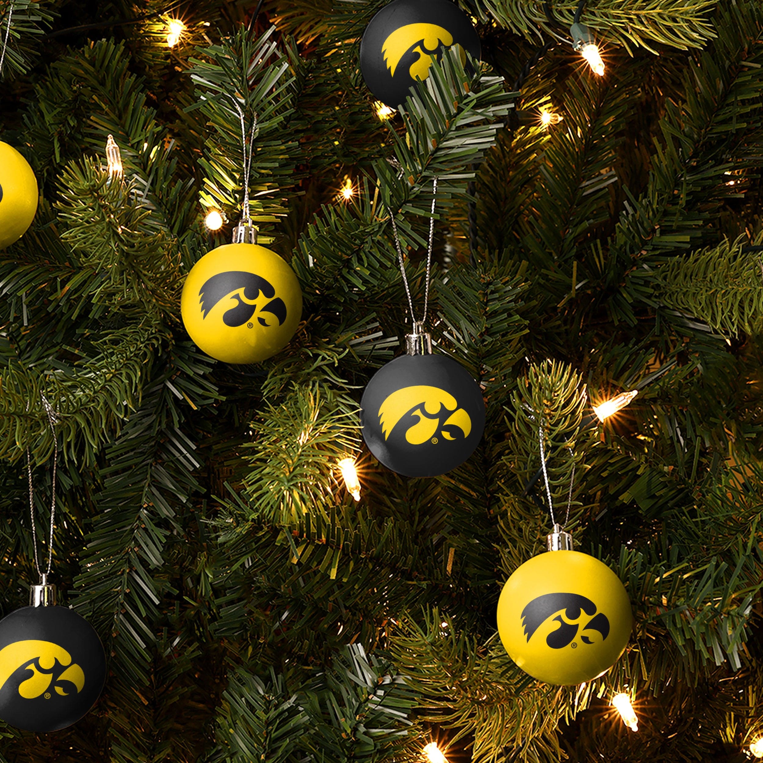 Iowa Hawkeyes NCAA 12 Pack Plastic Ball Ornament Set - Image 2