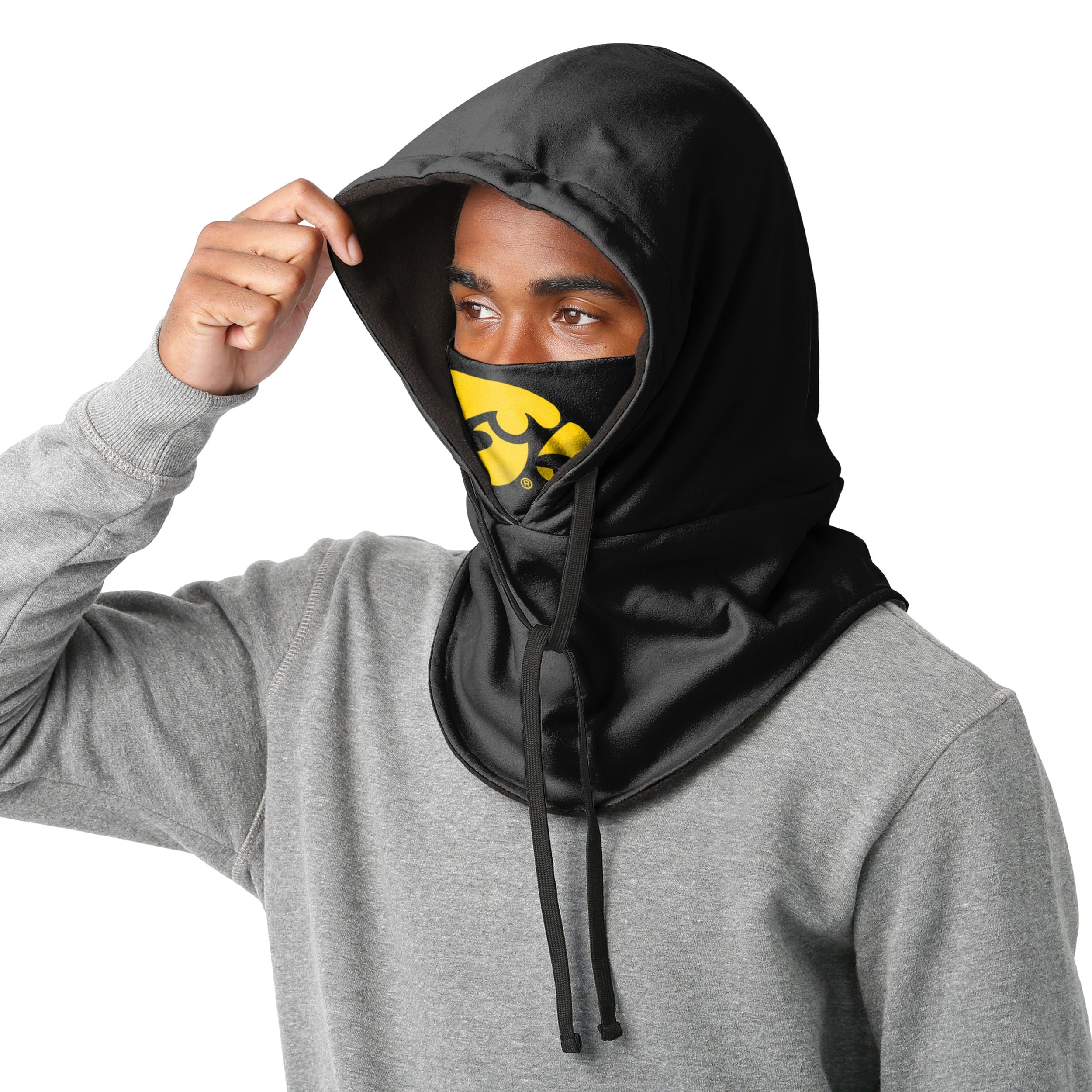 Iowa Hawkeyes NCAA Black Drawstring Hooded Gaiter - Image 3