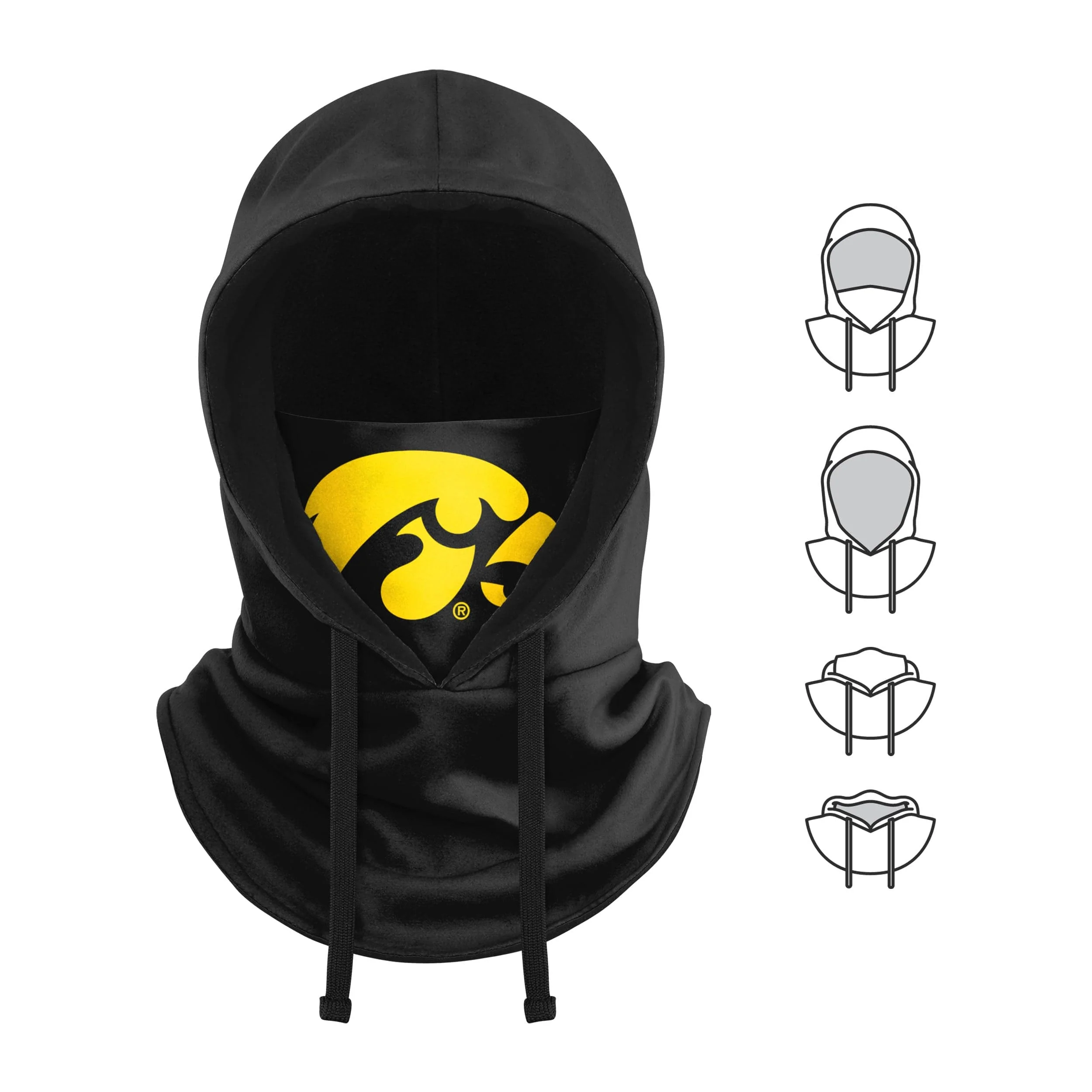 Iowa Hawkeyes NCAA Black Drawstring Hooded Gaiter - Image 5