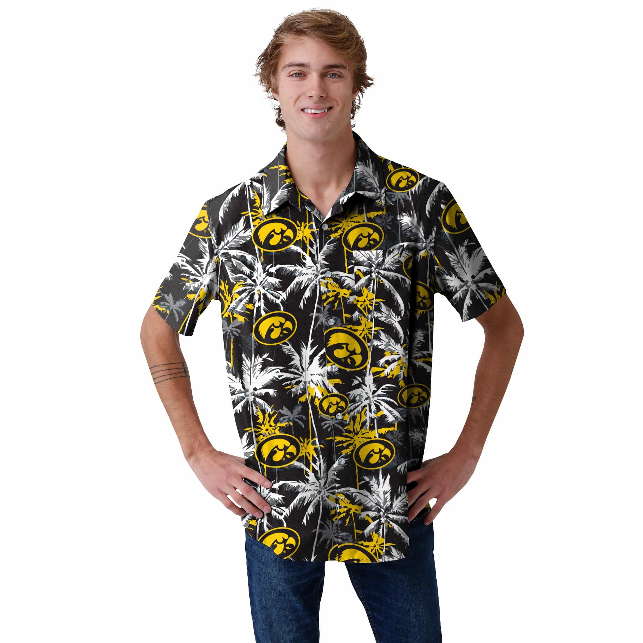 Iowa Hawkeyes NCAA Mens Black Floral Button Up Shirt - Image 2