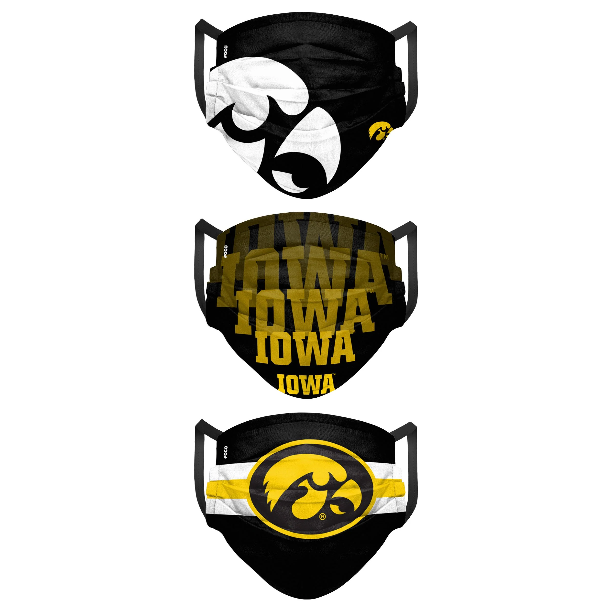 Iowa Hawkeyes NCAA Mens Matchday 3 Pack Face Cover - Image 2