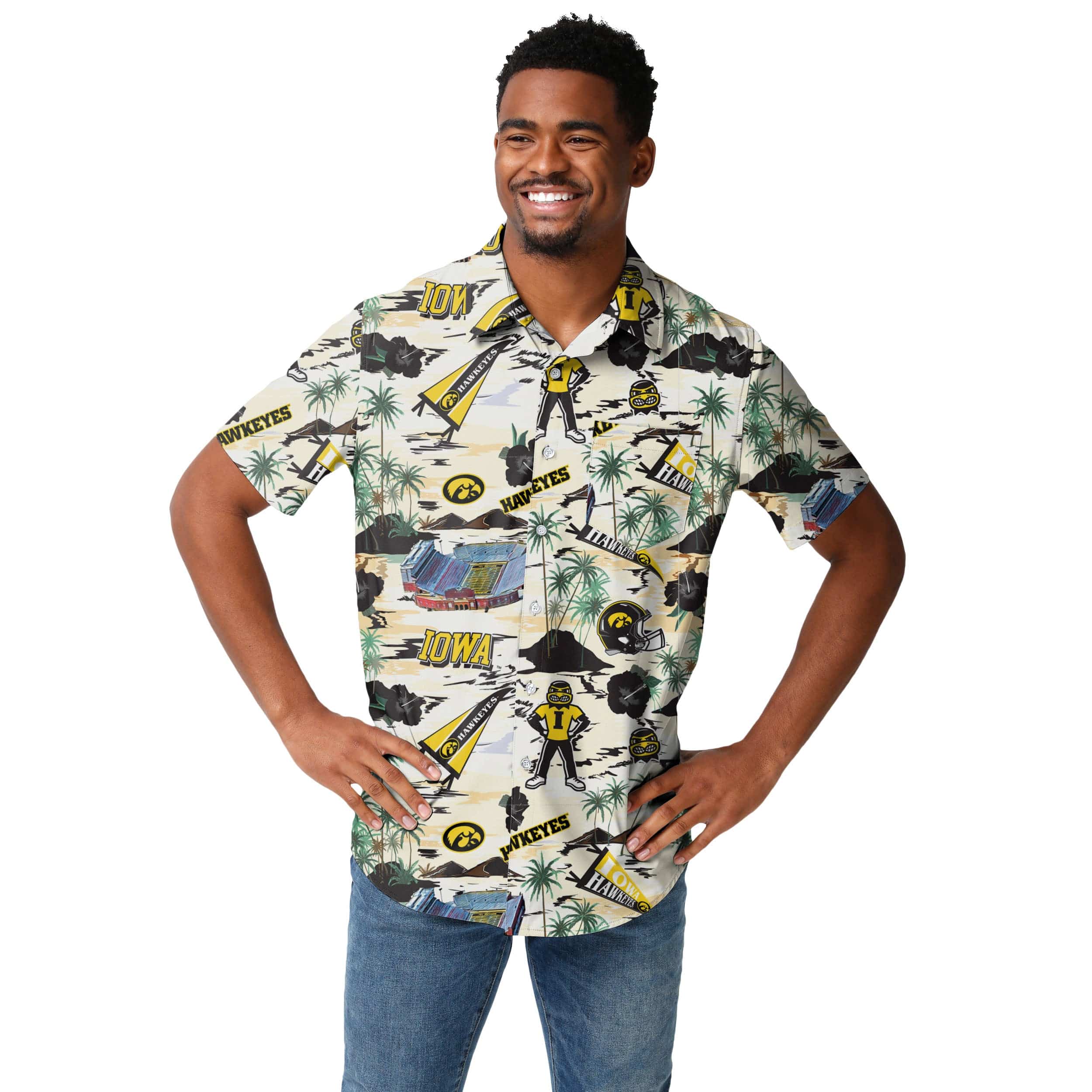 Iowa Hawkeyes NCAA Mens Thematic Stadium Print Button Up Shirt - Image 2