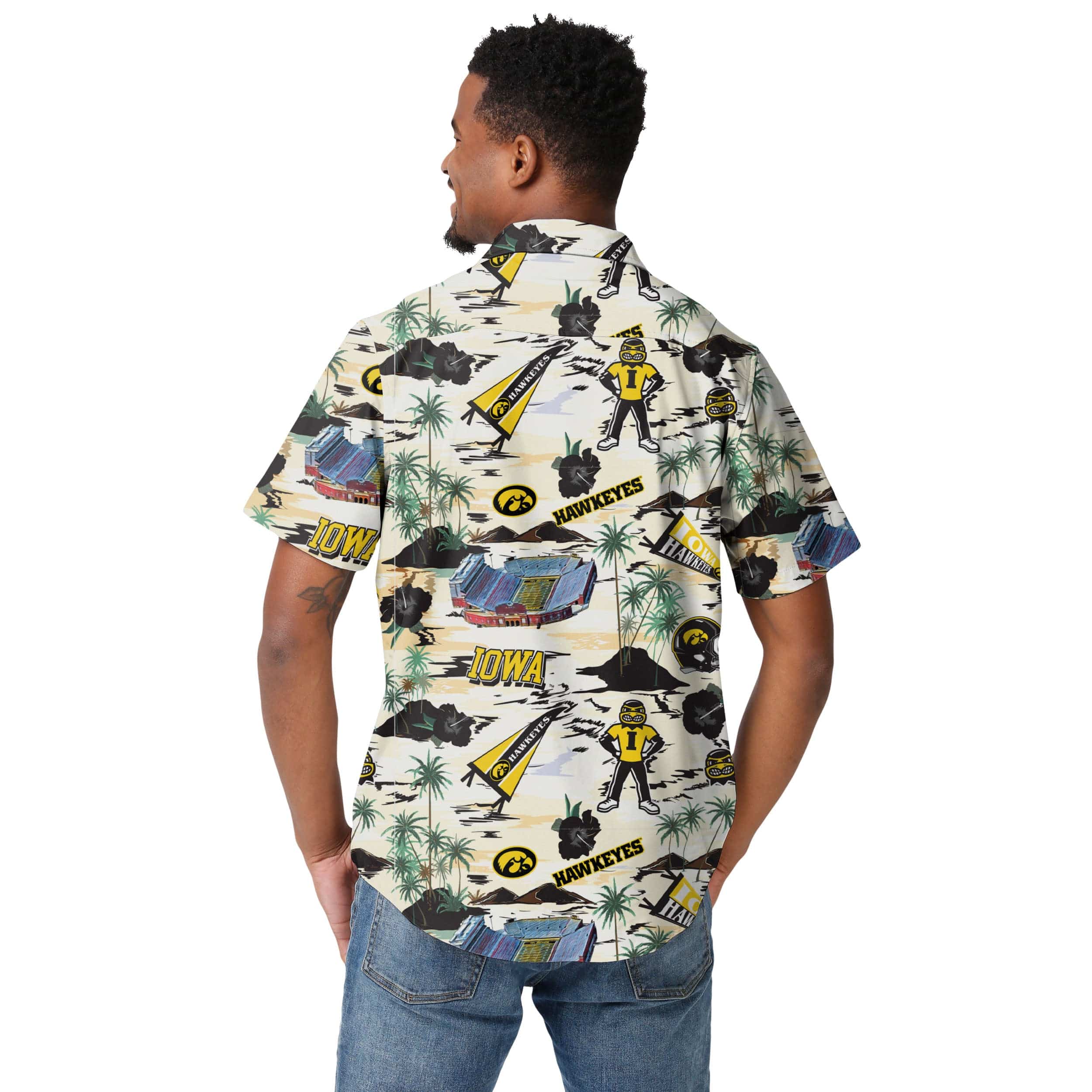 Iowa Hawkeyes NCAA Mens Thematic Stadium Print Button Up Shirt - Image 3