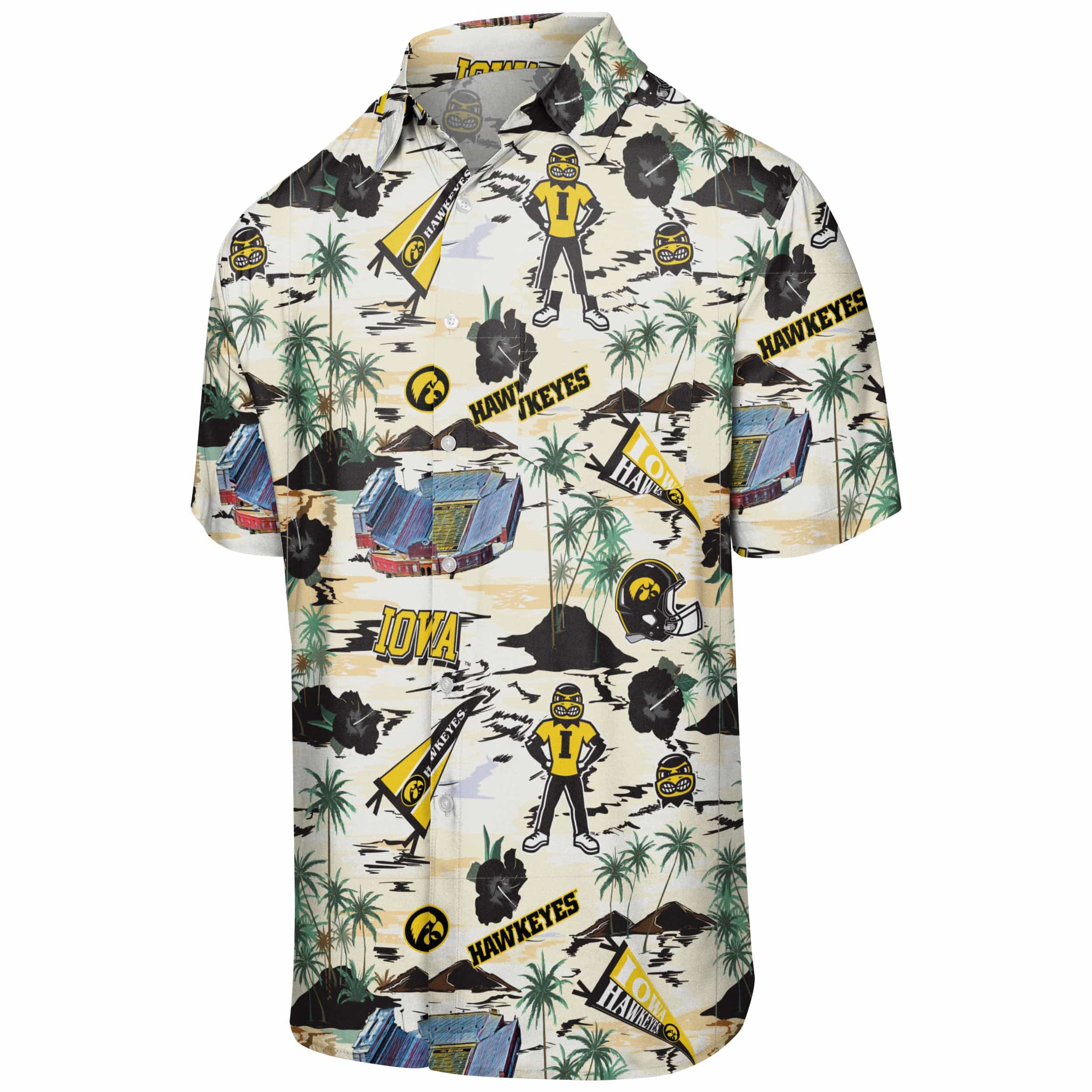 Iowa Hawkeyes NCAA Mens Thematic Stadium Print Button Up Shirt - Image 4