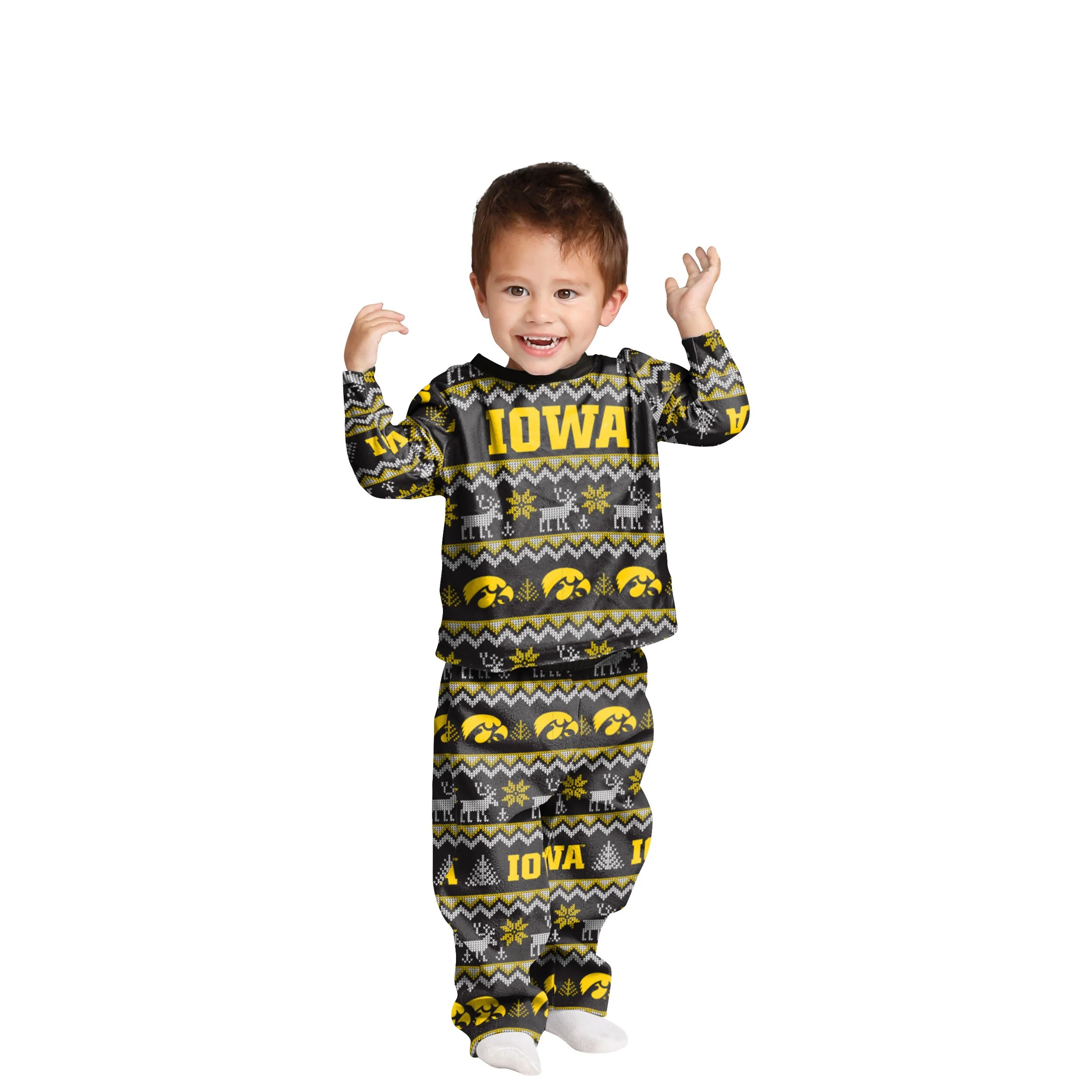 Iowa Hawkeyes NCAA Ugly Pattern Family Holiday Pajamas - Image 3