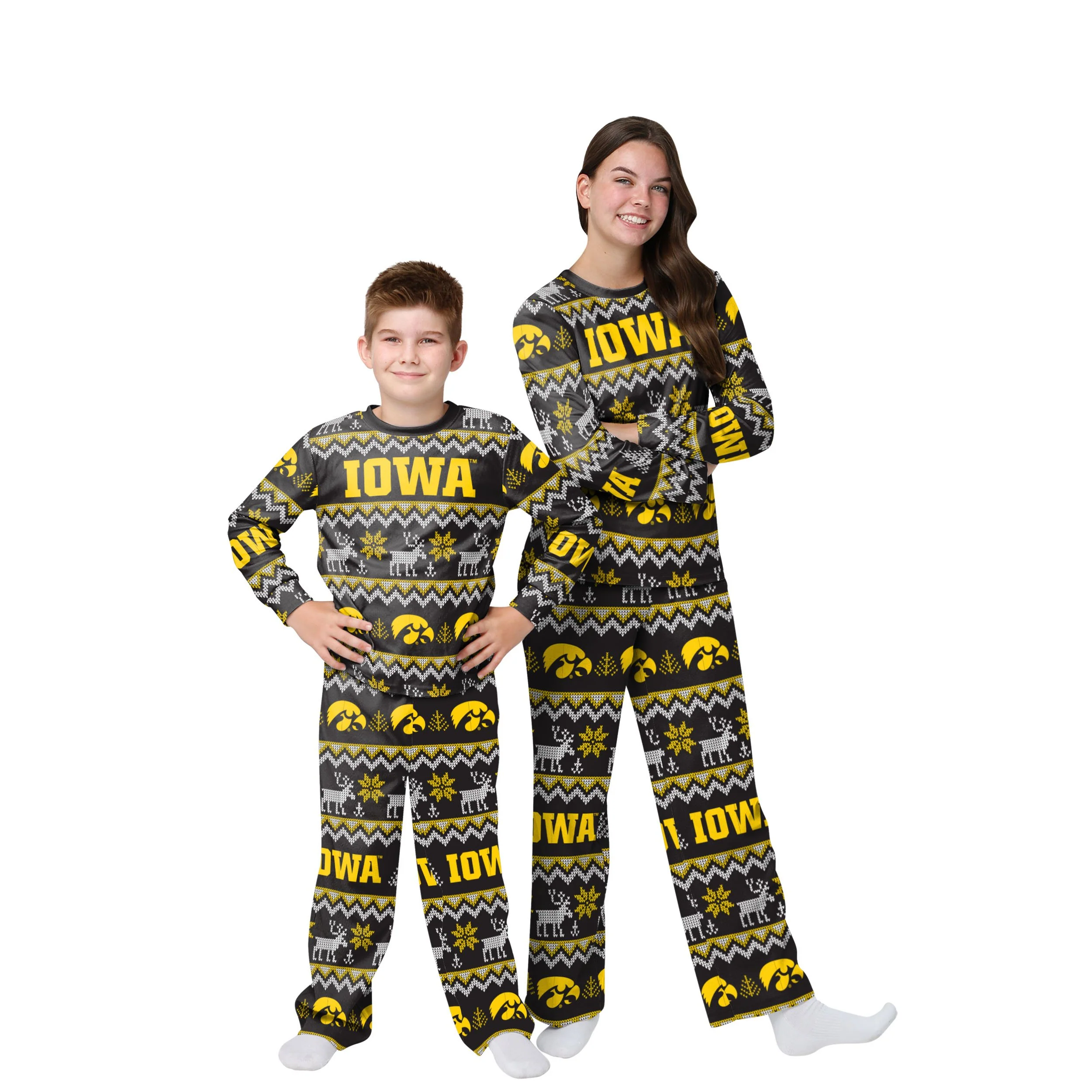 Iowa Hawkeyes NCAA Ugly Pattern Family Holiday Pajamas - Image 4