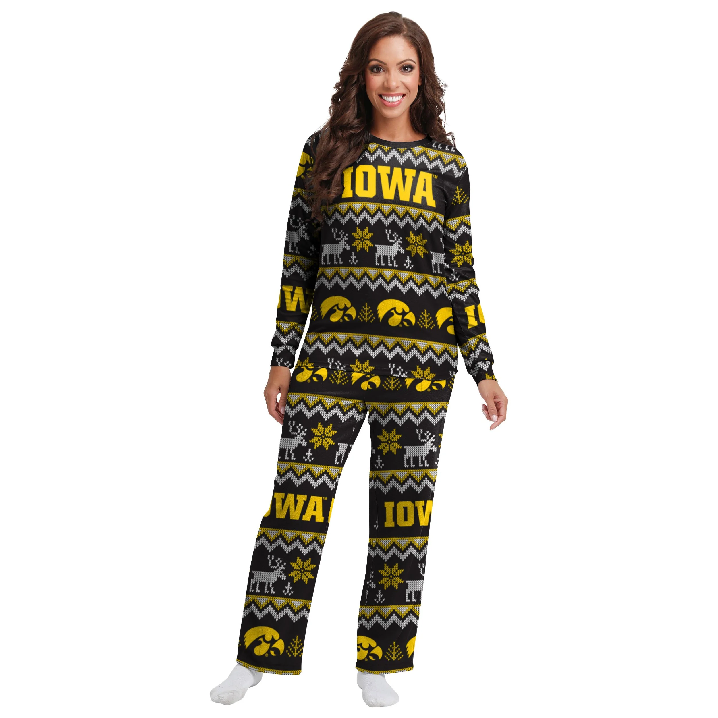Iowa Hawkeyes NCAA Ugly Pattern Family Holiday Pajamas - Image 5