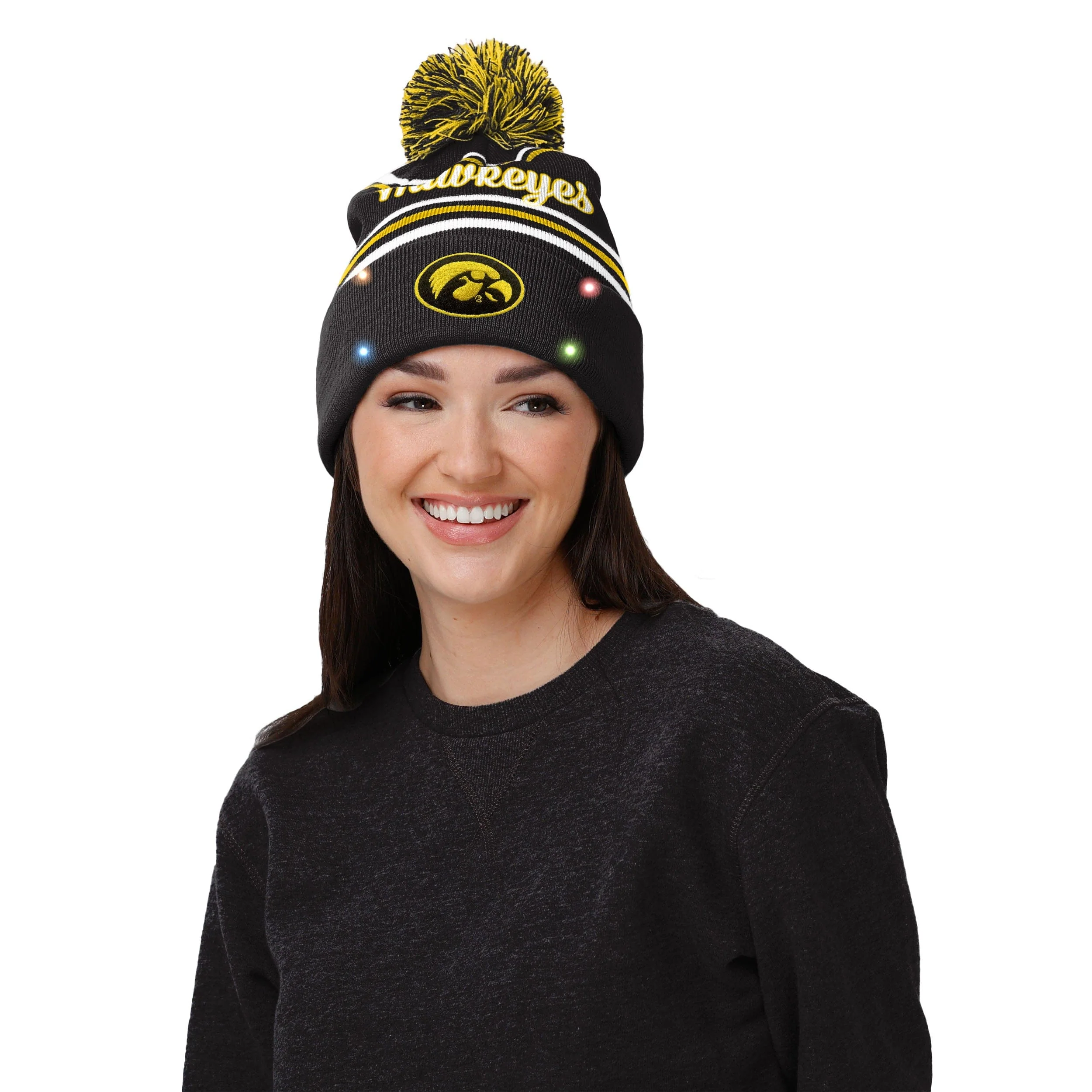 Iowa Hawkeyes NCAA Womens Wordmark Script Light Up Beanie - Image 3