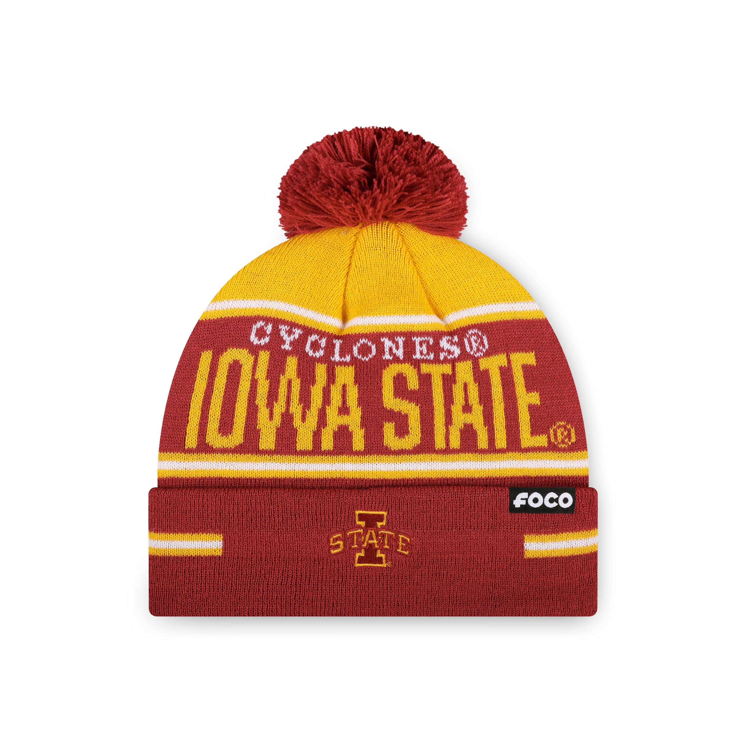 Iowa State Cyclones NCAA Big Wordmark Stripe Pom Beanie