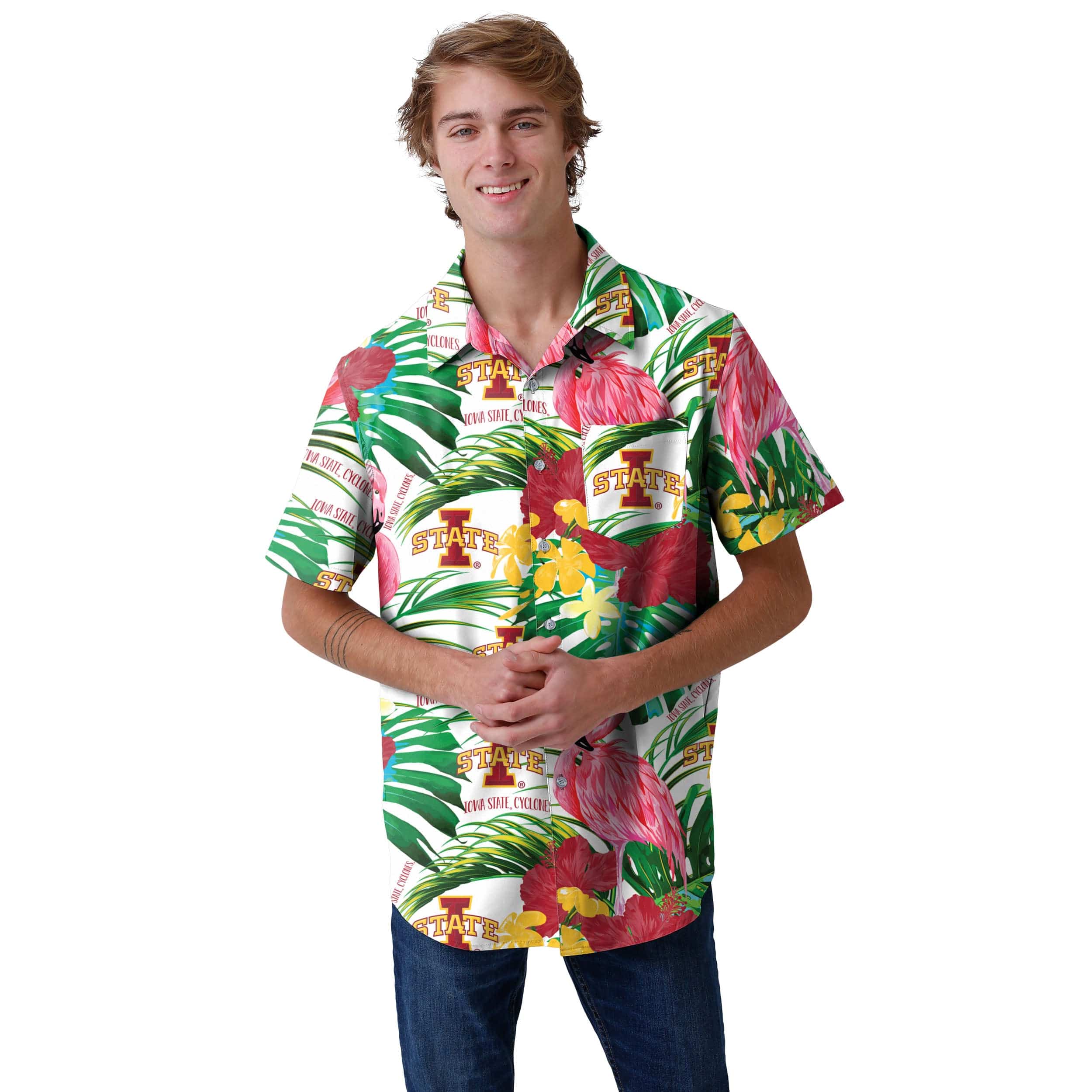 Iowa State Cyclones NCAA Mens Flamingo Button Up Shirt - Image 2
