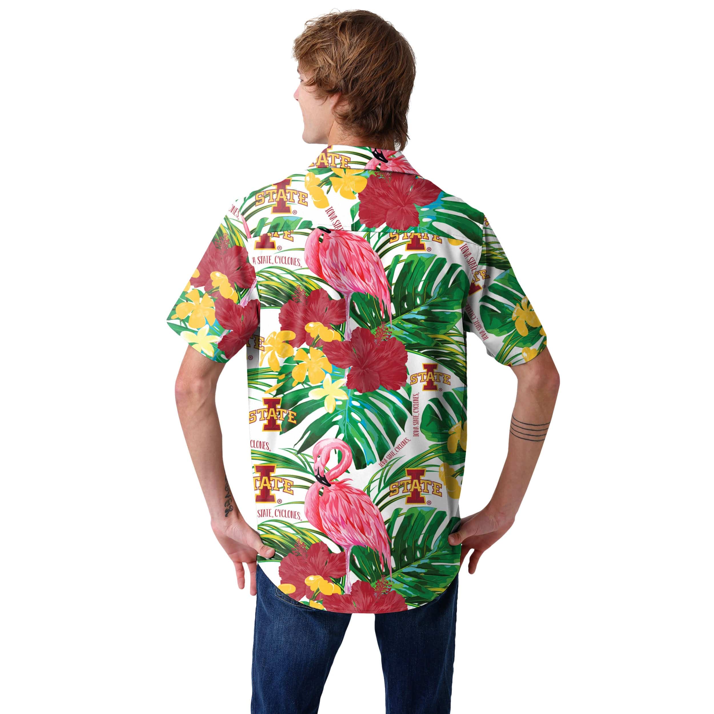 Iowa State Cyclones NCAA Mens Flamingo Button Up Shirt - Image 3