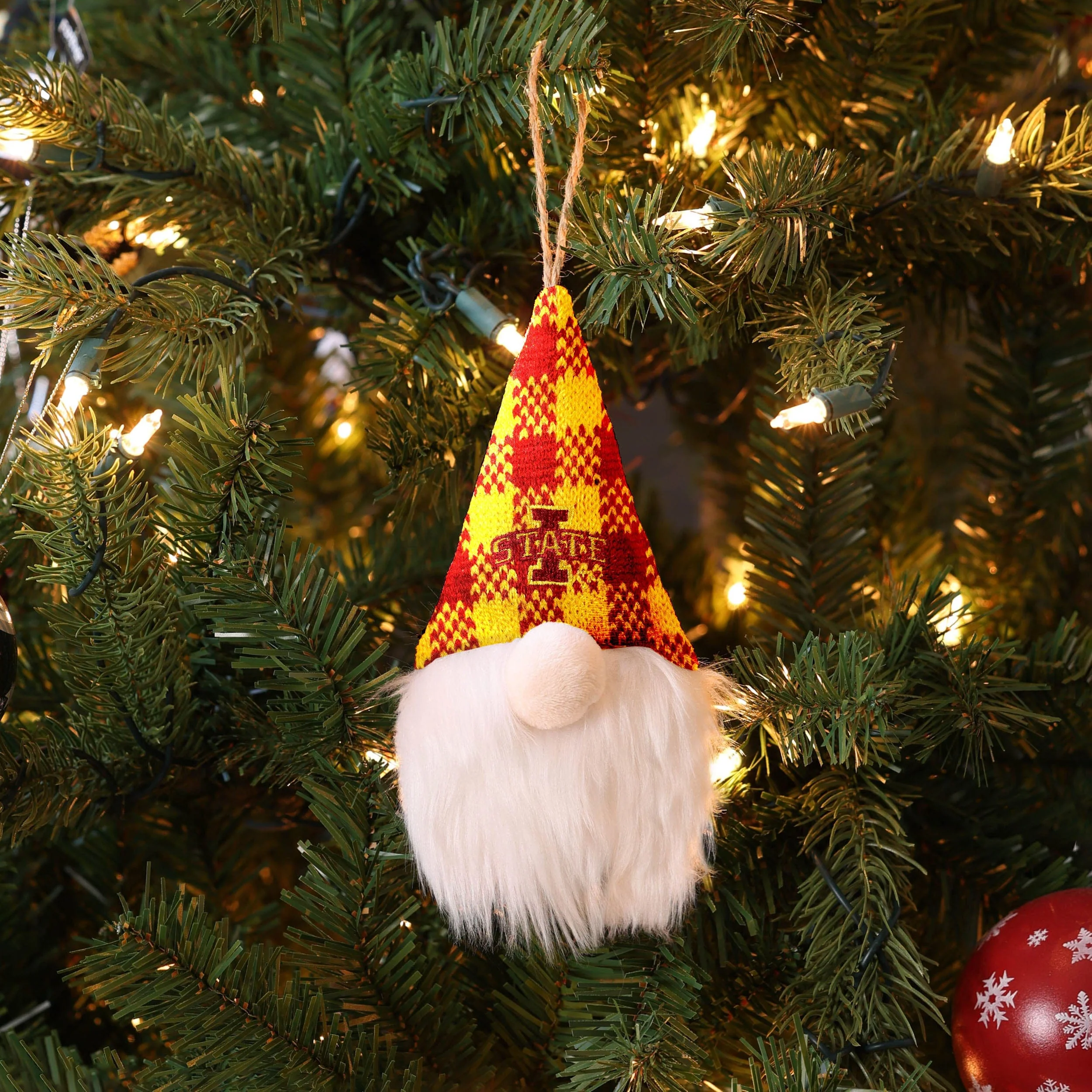 Iowa State Cyclones NCAA Plaid Hat Plush Gnome Ornament - Image 3