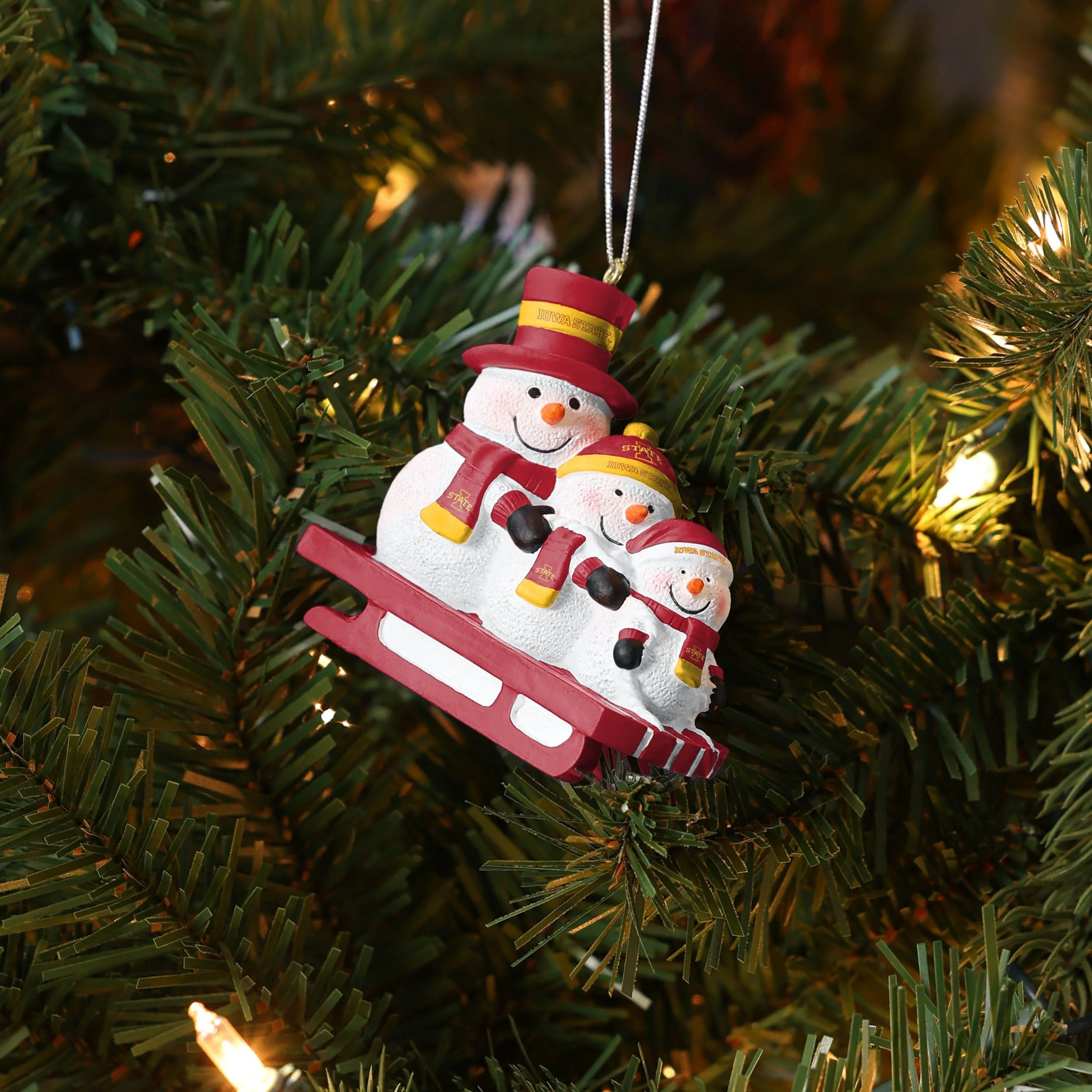 Iowa State Cyclones NCAA Sledding Snowmen Ornament - Image 4