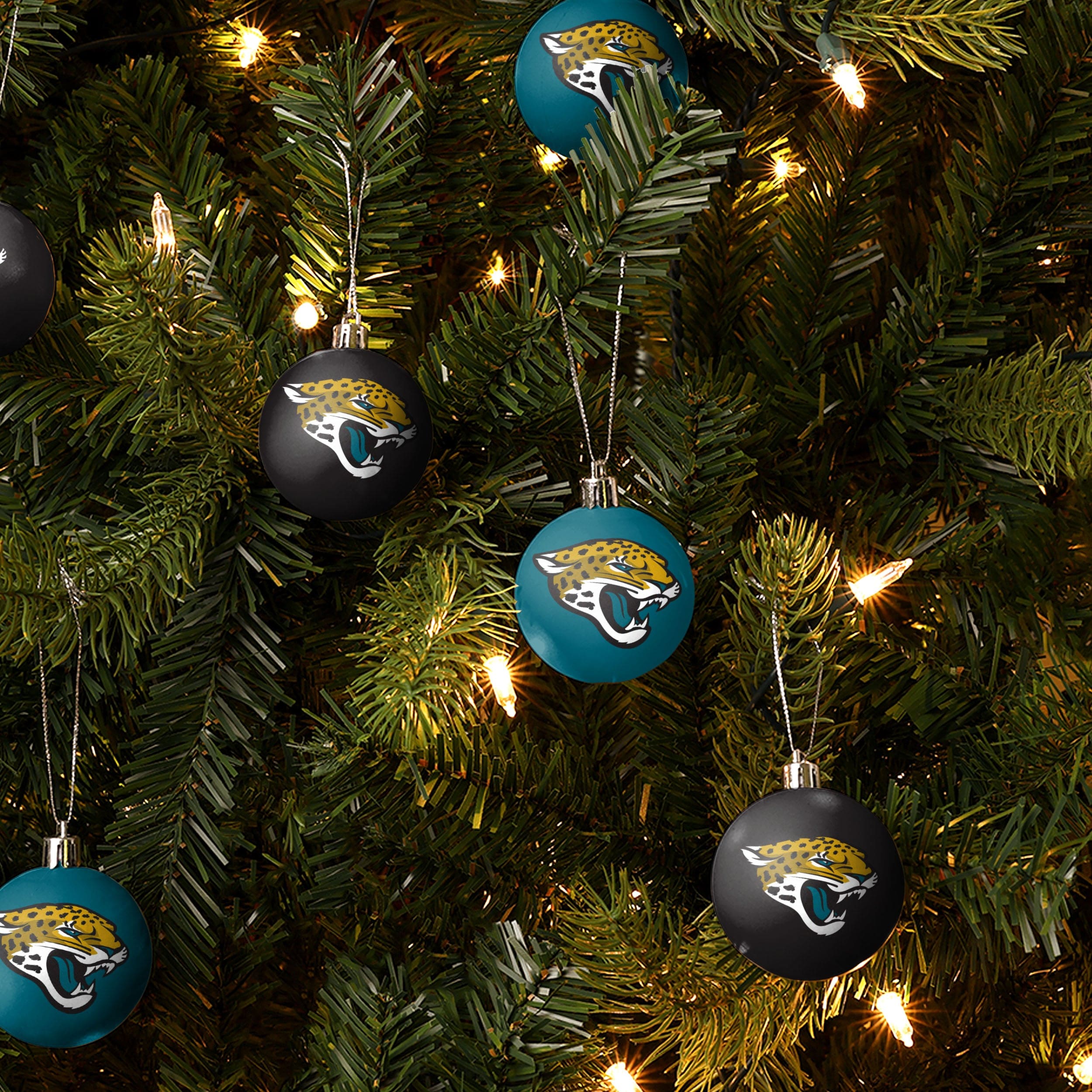 Jacksonville Jaguars NFL 12 Pack Plastic Ball Ornament Set - Image 2