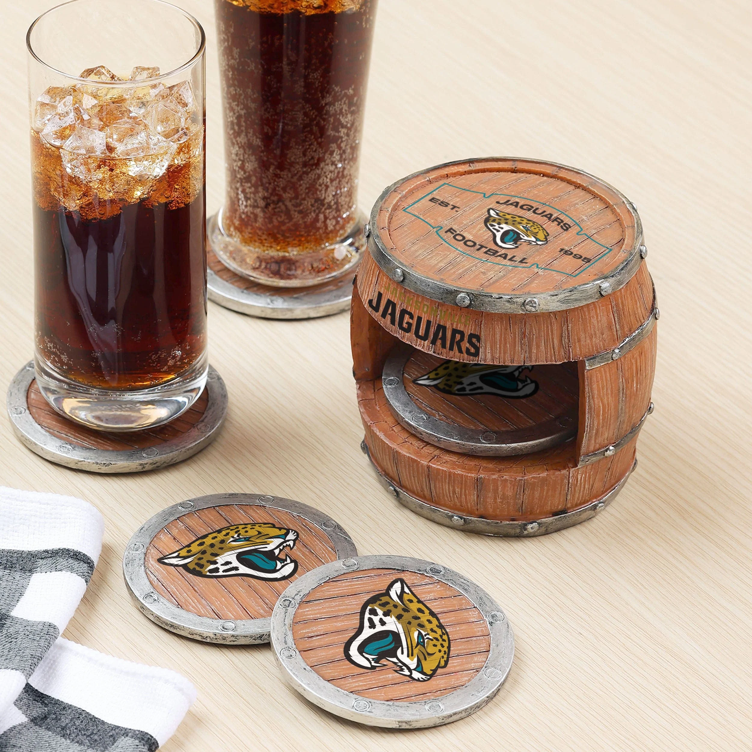Jacksonville Jaguars NFL 5 Pack Barrel Coaster Set - Image 2