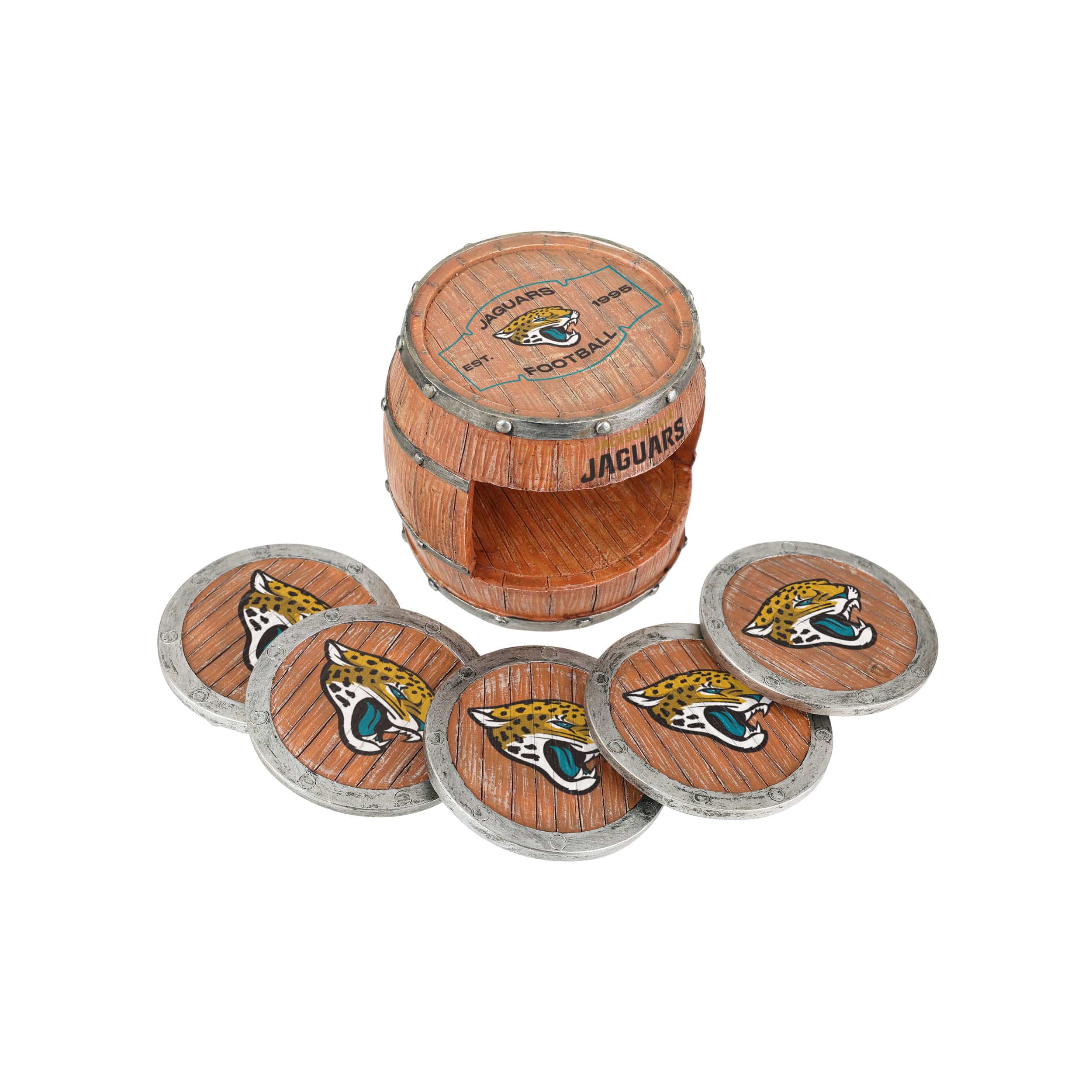 Jacksonville Jaguars NFL 5 Pack Barrel Coaster Set - Image 3