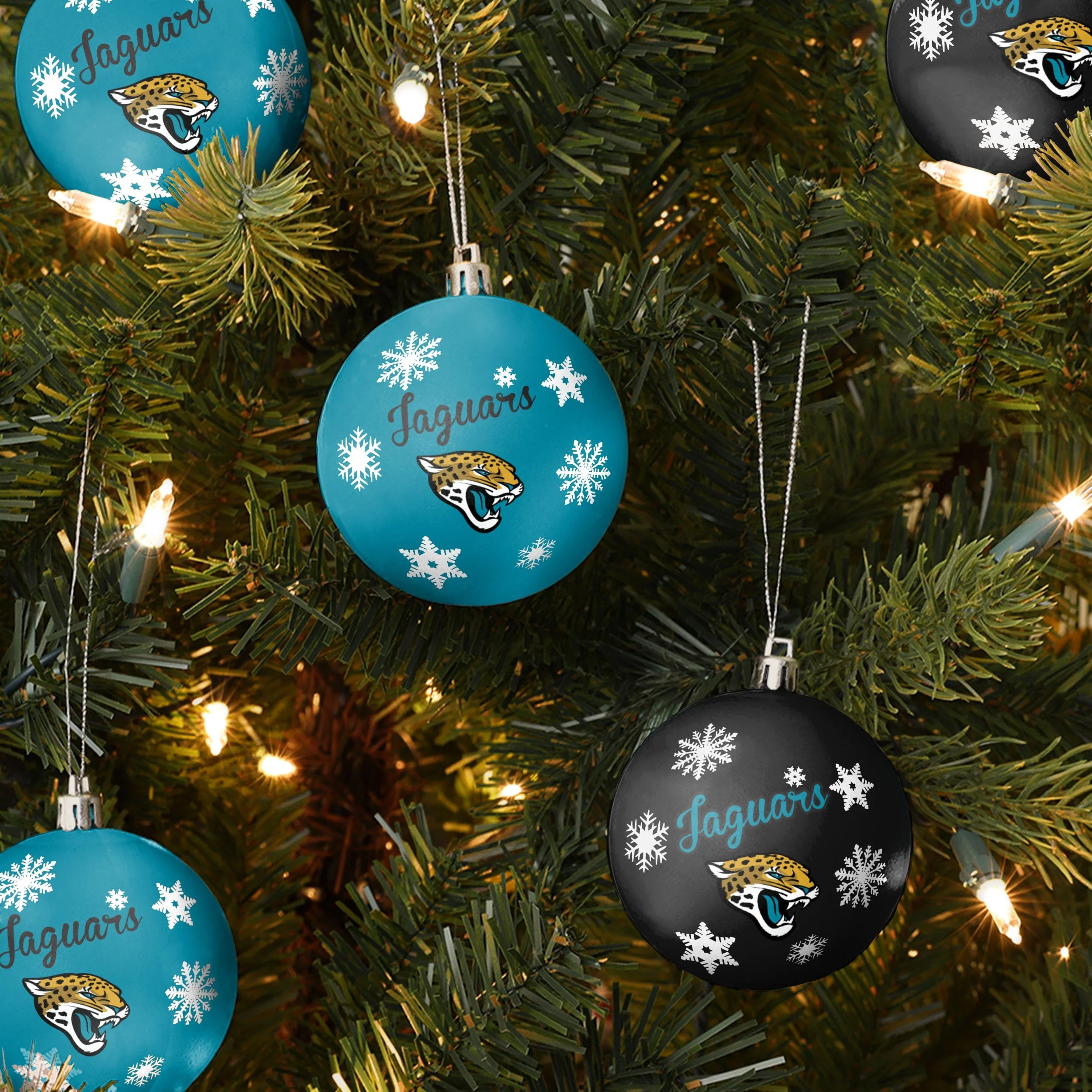 Jacksonville Jaguars NFL 5 Pack Shatterproof Ball Ornament Set - Image 2