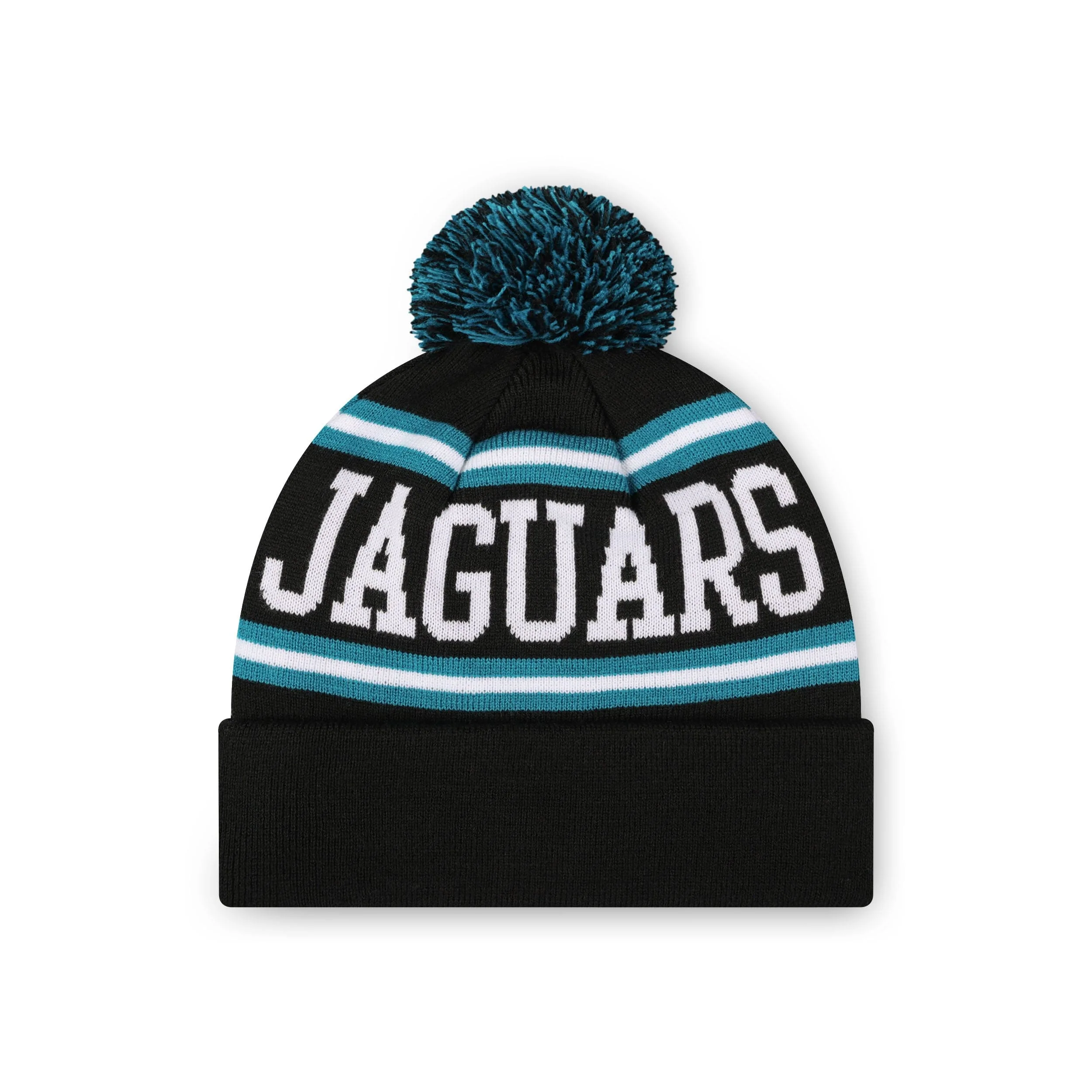Jacksonville Jaguars NFL Black Primary Logo Stripe Pom Beanie - Image 2