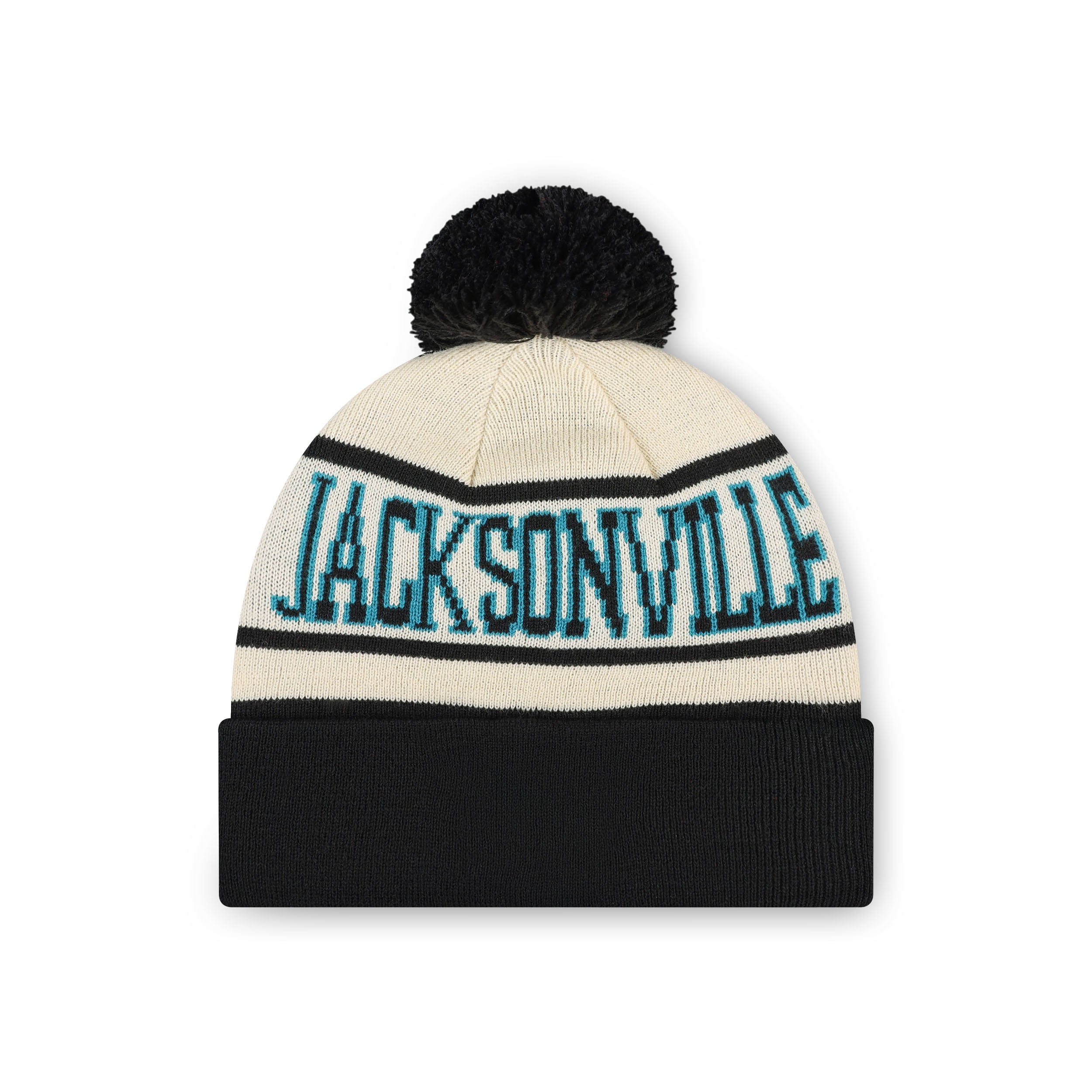 Jacksonville Jaguars NFL Heritage Stripe Primary Logo Pom Beanie - Image 2