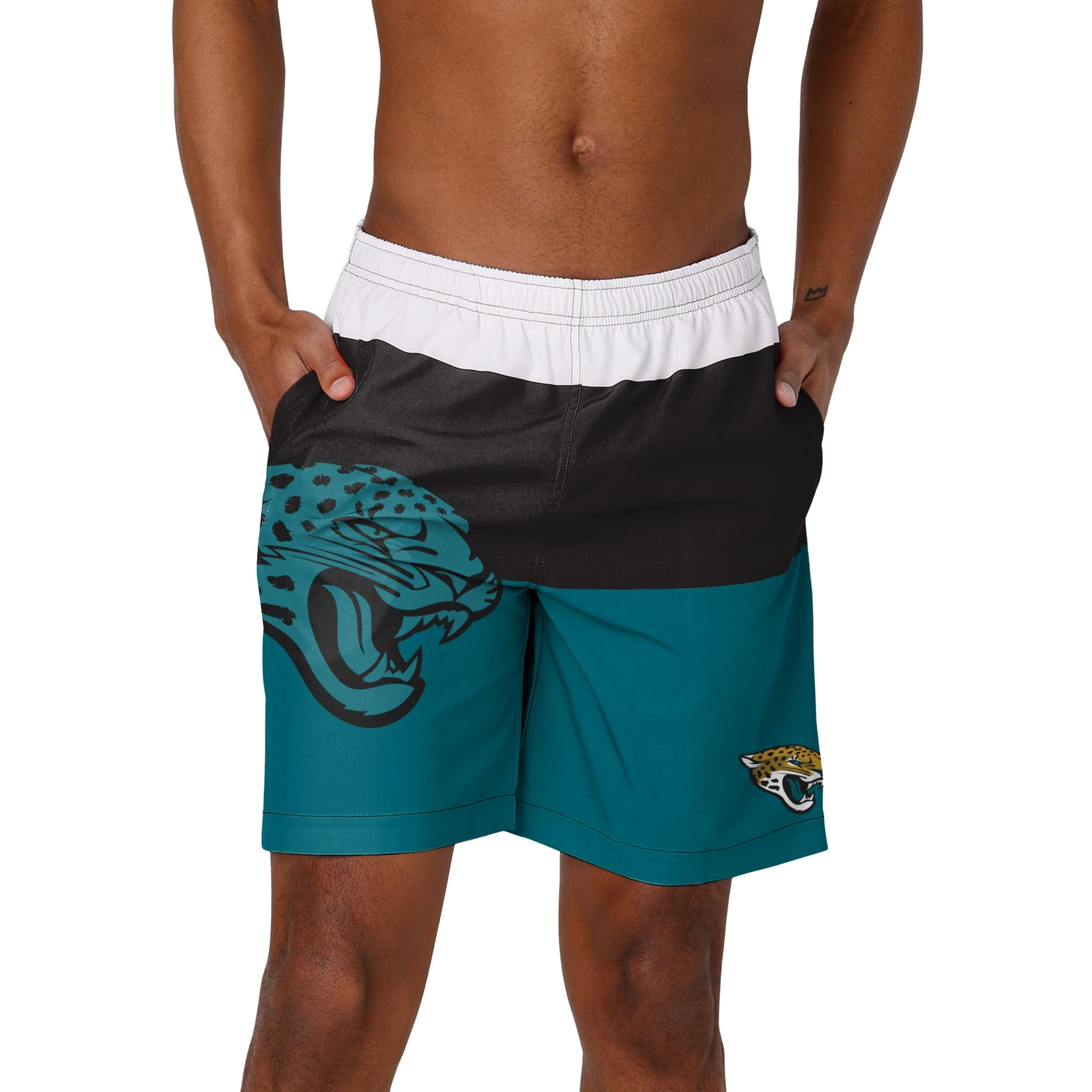 Jacksonville Jaguars NFL Mens 3 Stripe Big Logo Swimming Trunks - Image 2