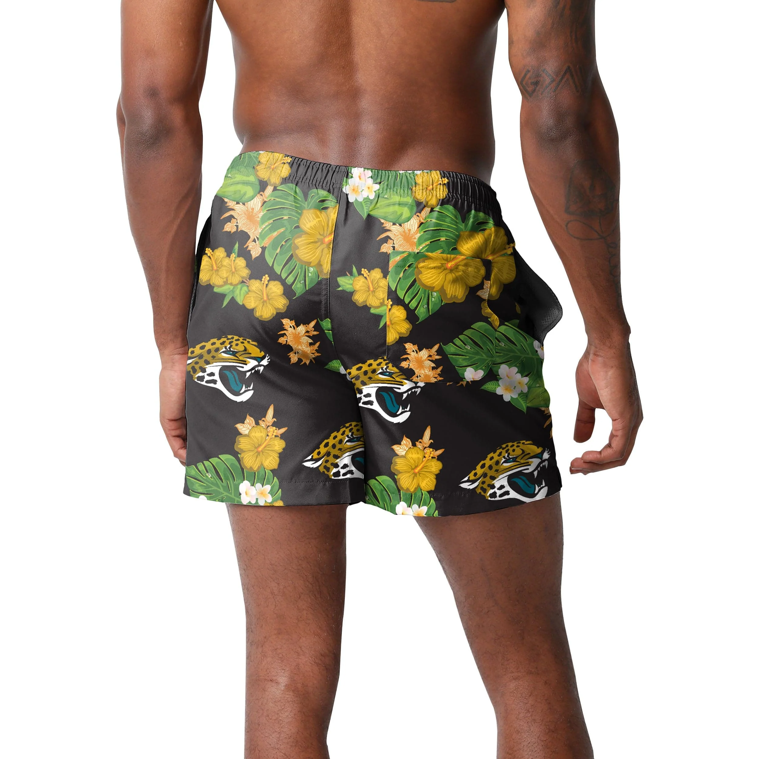 Jacksonville Jaguars NFL Mens Floral Slim Fit 5.5" Swimming Suit Trunks - Image 3