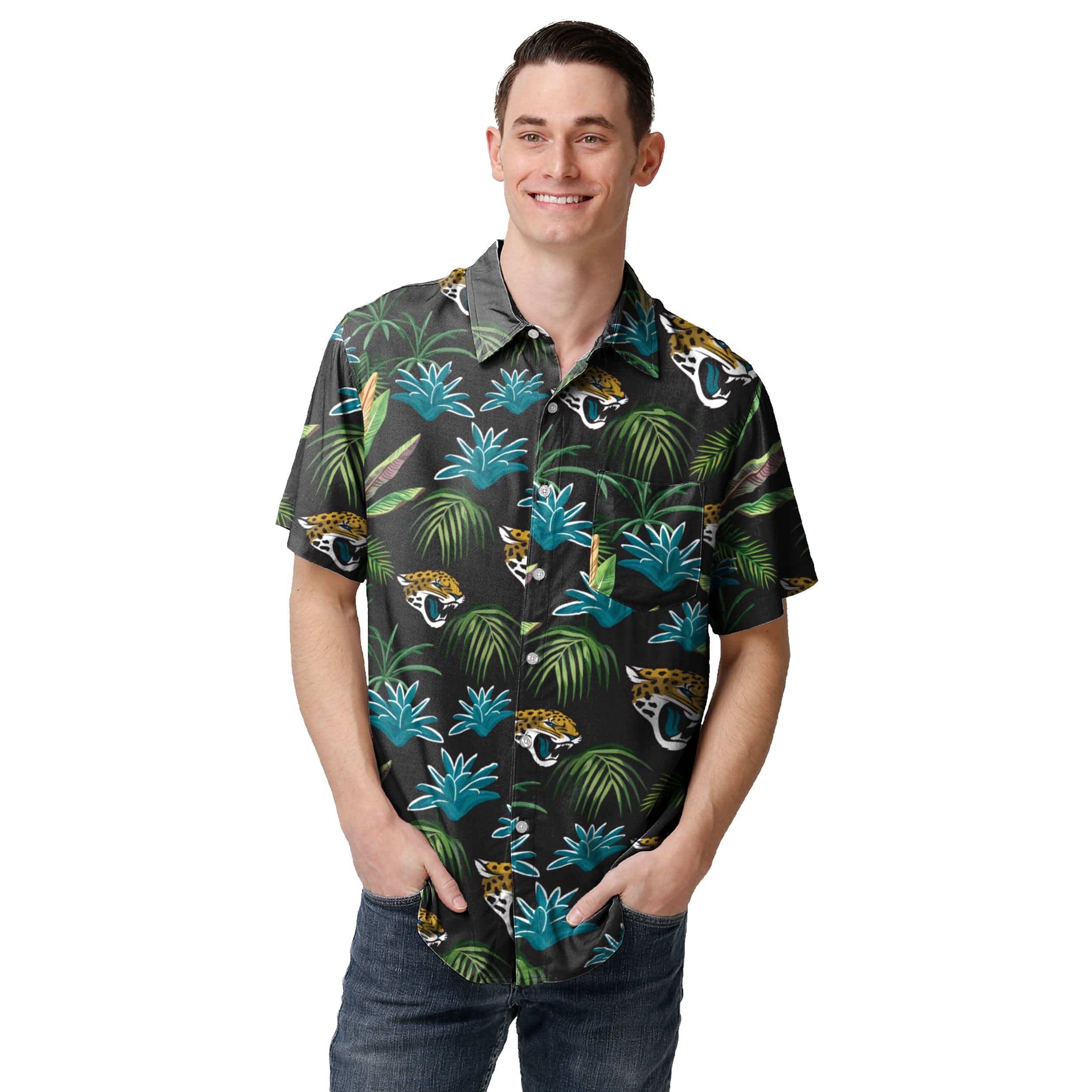 Jacksonville Jaguars NFL Mens Victory Vacay Button Up Shirt - Image 2