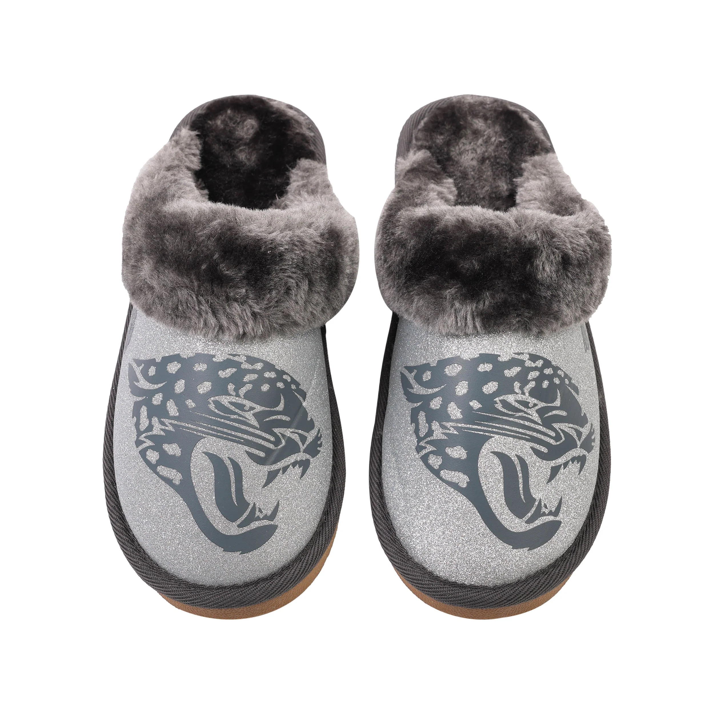 Jacksonville Jaguars NFL Womens Glitter Open Back Fur Moccasin Slippers - Image 2