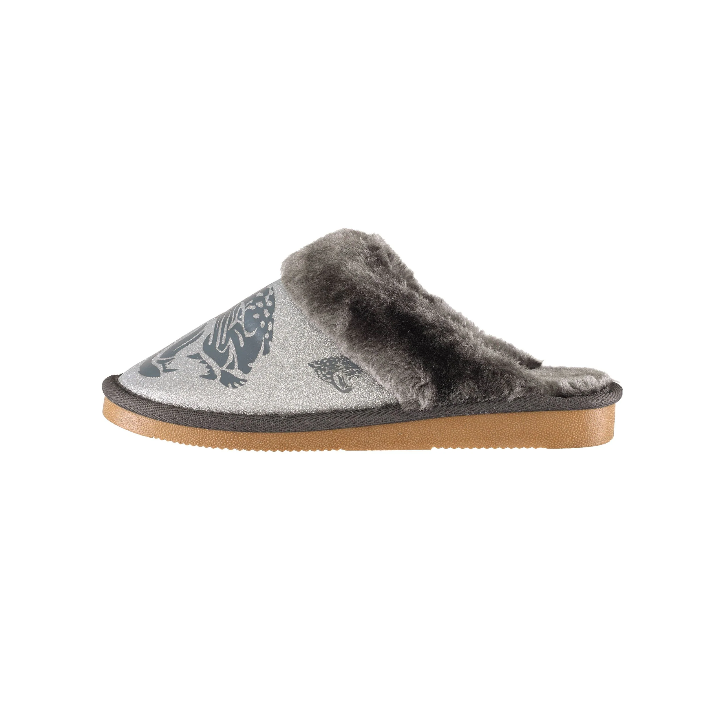Jacksonville Jaguars NFL Womens Glitter Open Back Fur Moccasin Slippers - Image 4