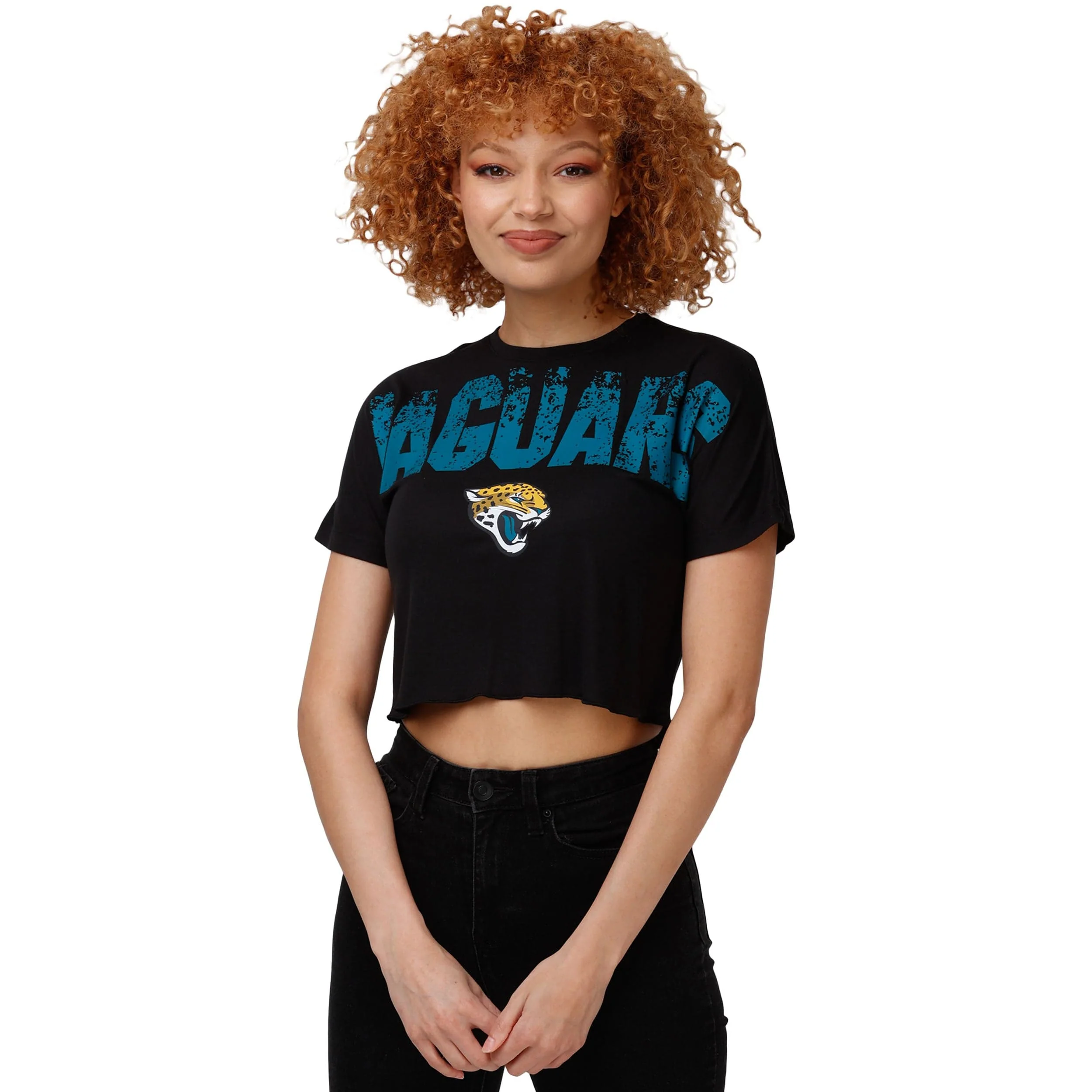 Jacksonville Jaguars NFL Womens Petite Distressed Wordmark Crop Top