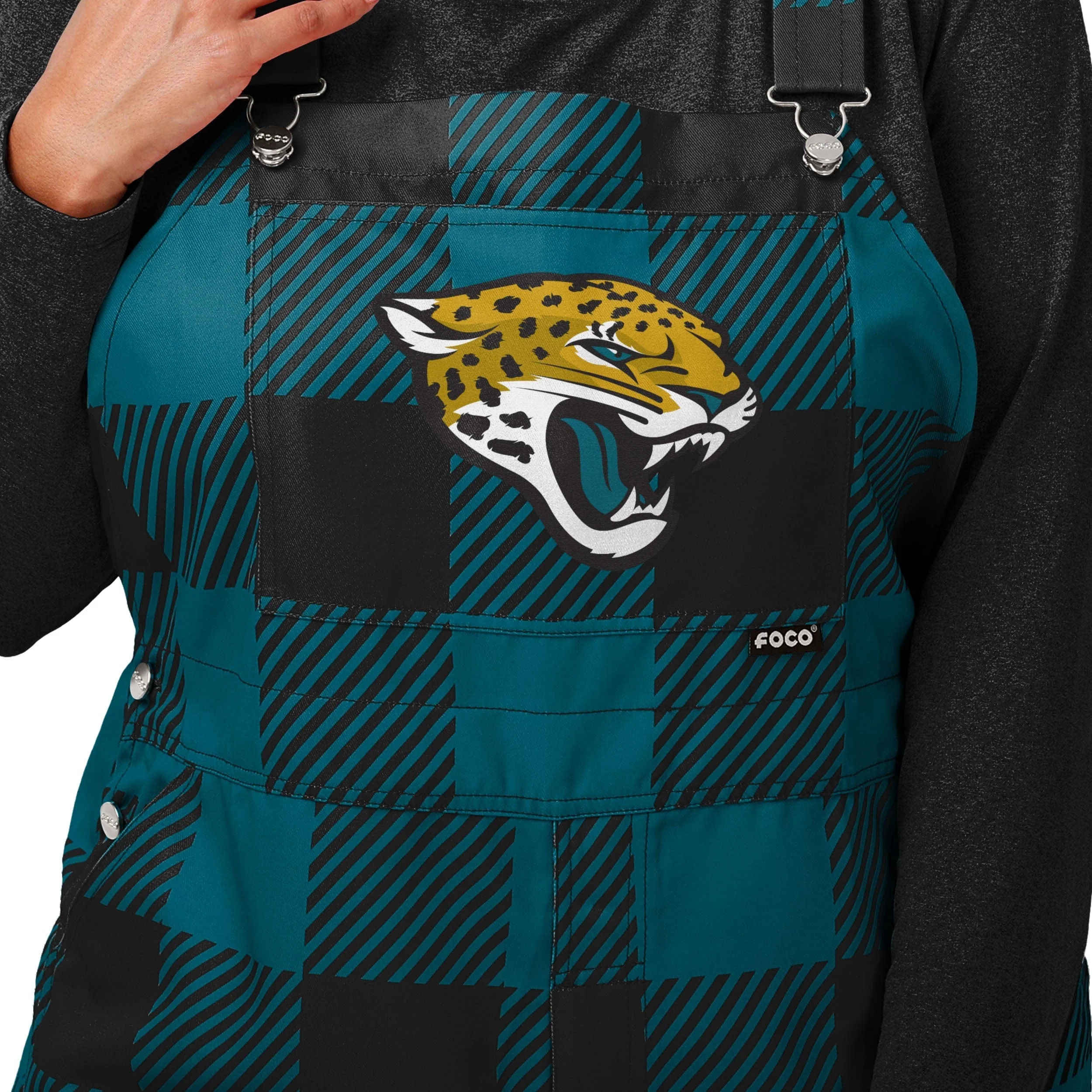 Jacksonville Jaguars NFL Womens Plaid Bib Overalls - Image 4