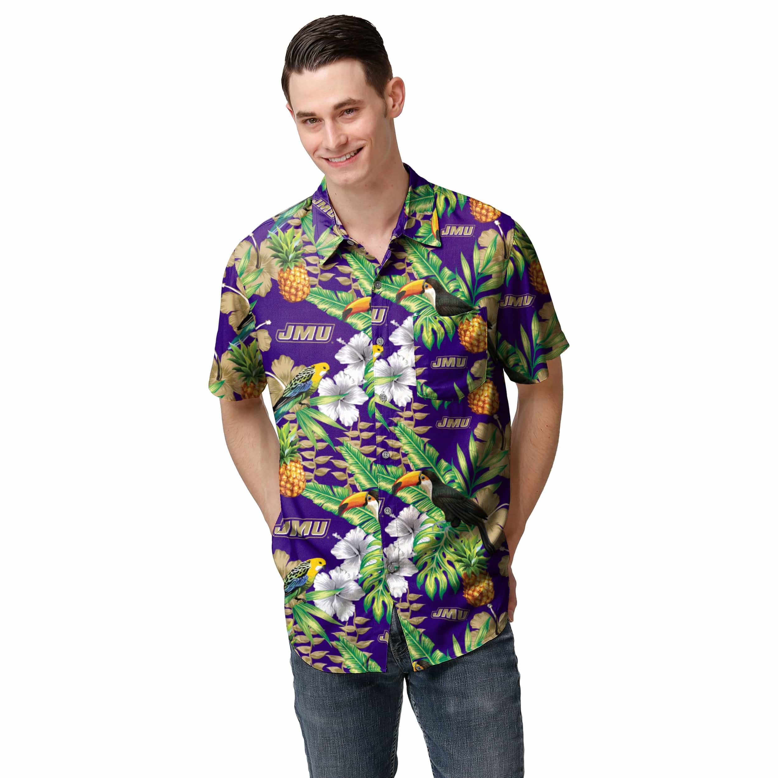 James Madison Dukes NCAA Mens Floral Button Up Shirt - Image 2