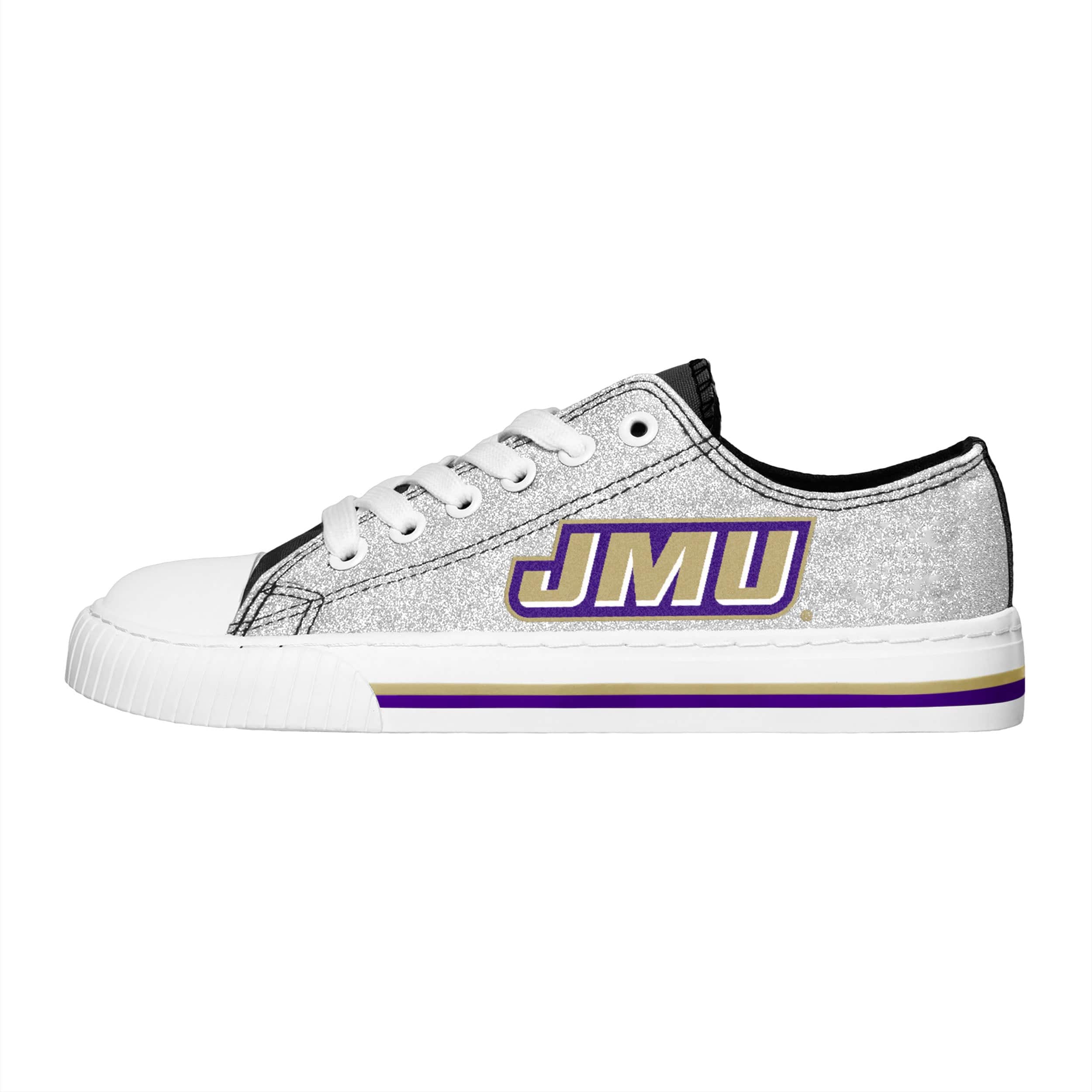James Madison Dukes NCAA Womens Glitter Low Top Canvas Shoes - Image 2