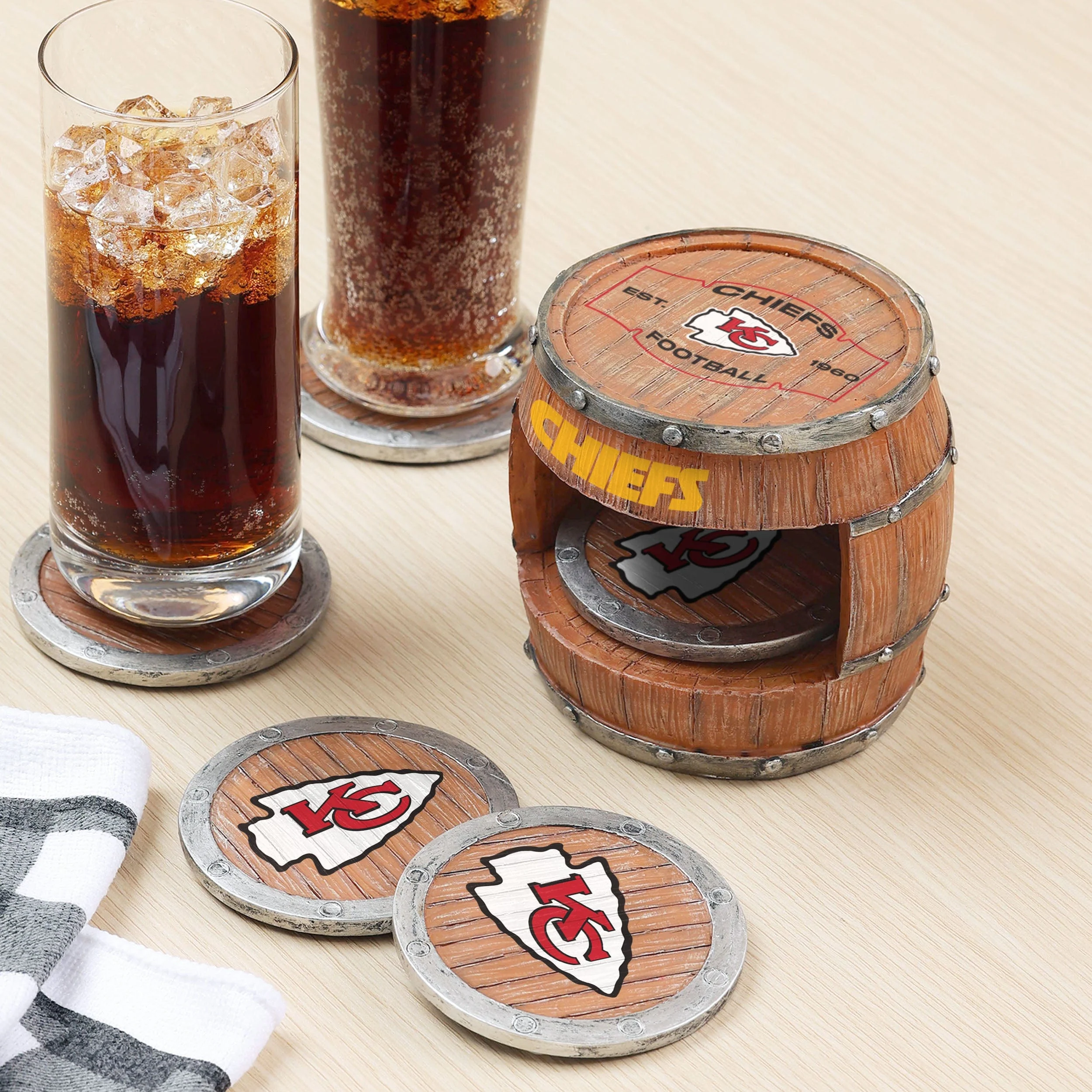 Kansas City Chiefs NFL 5 Pack Barrel Coaster Set - Image 2