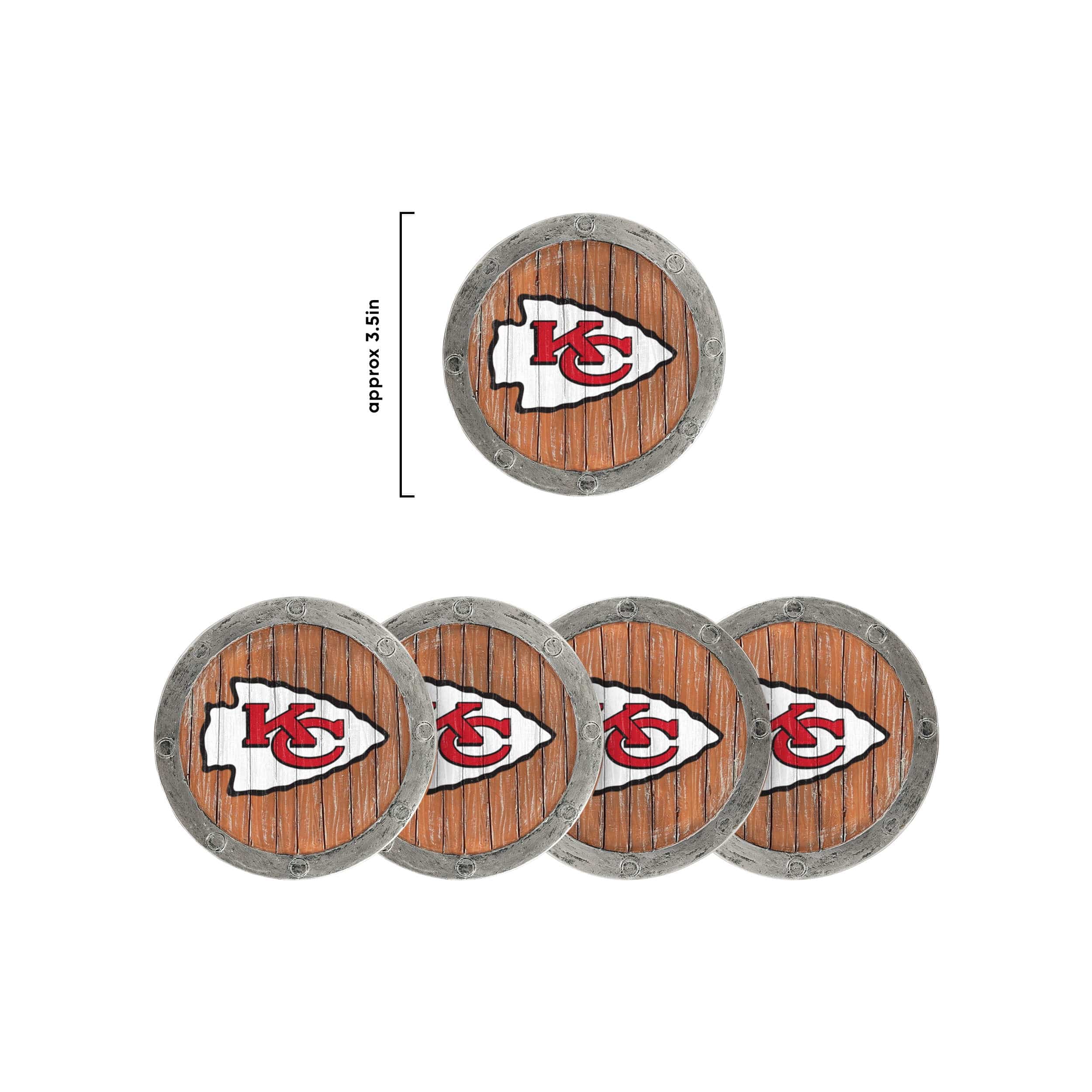 Kansas City Chiefs NFL 5 Pack Barrel Coaster Set - Image 7