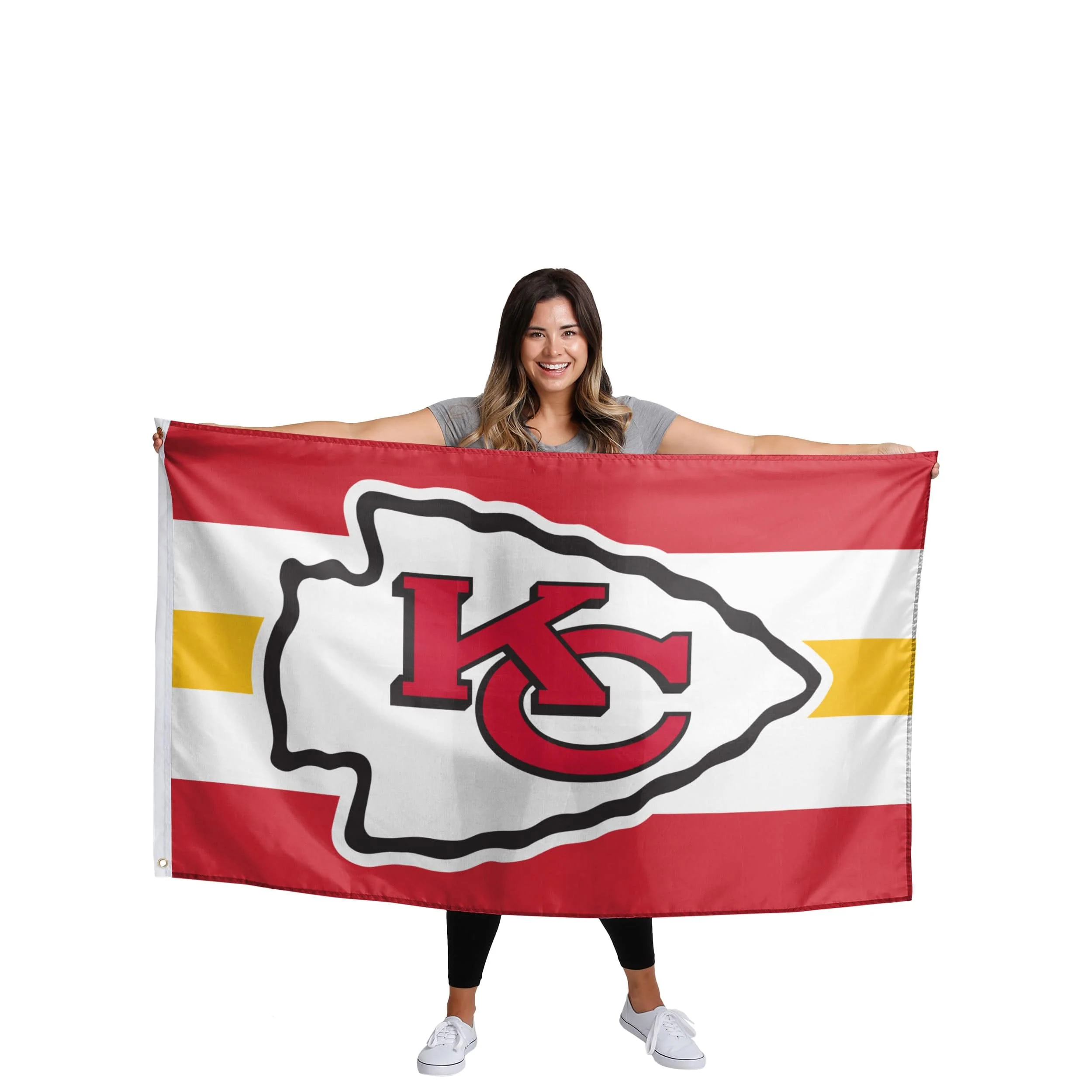 Kansas City Chiefs NFL Big Logo Team Stripe Horizontal Flag - Image 2