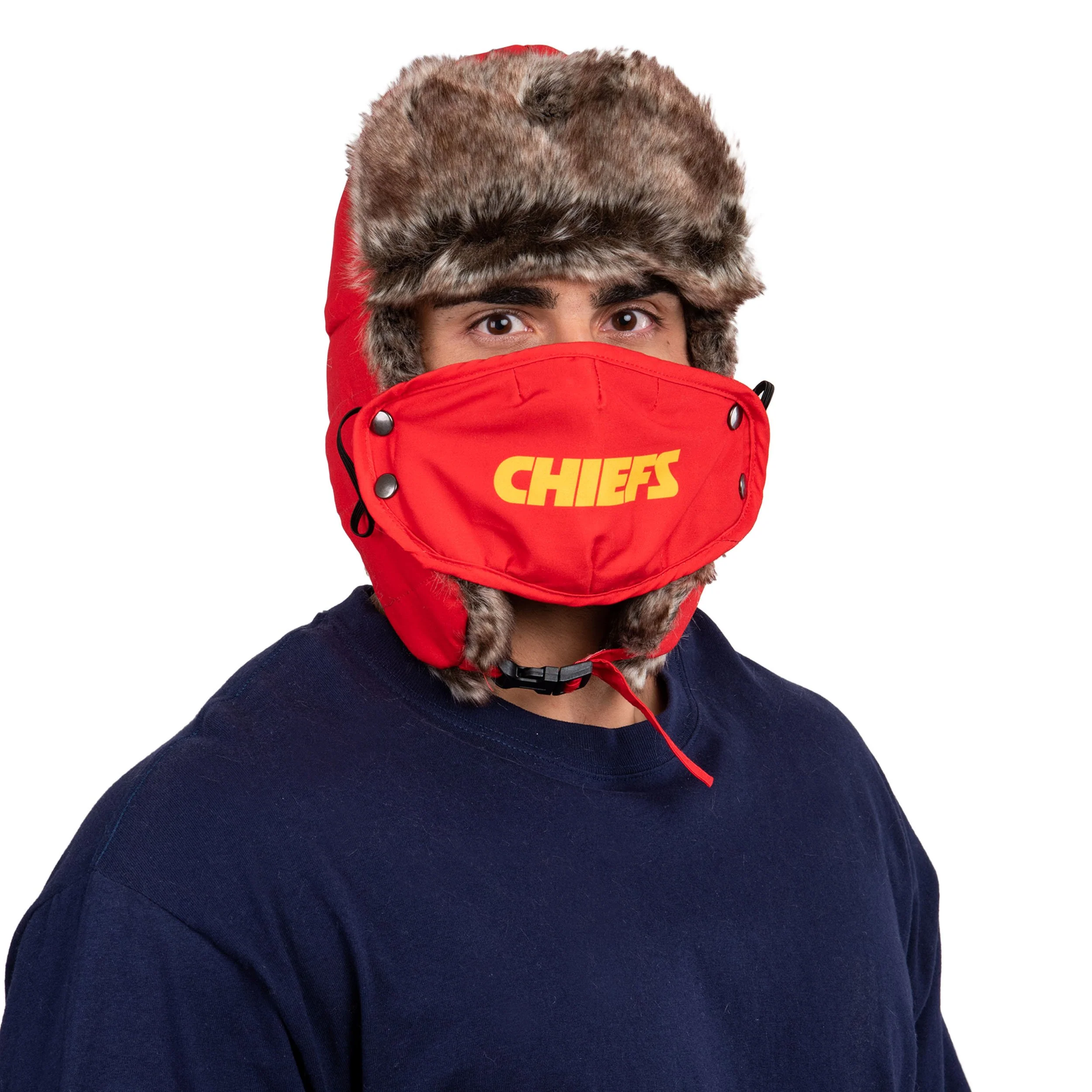 Kansas City Chiefs NFL Big Logo Trapper Hat With Face Cover - Image 2