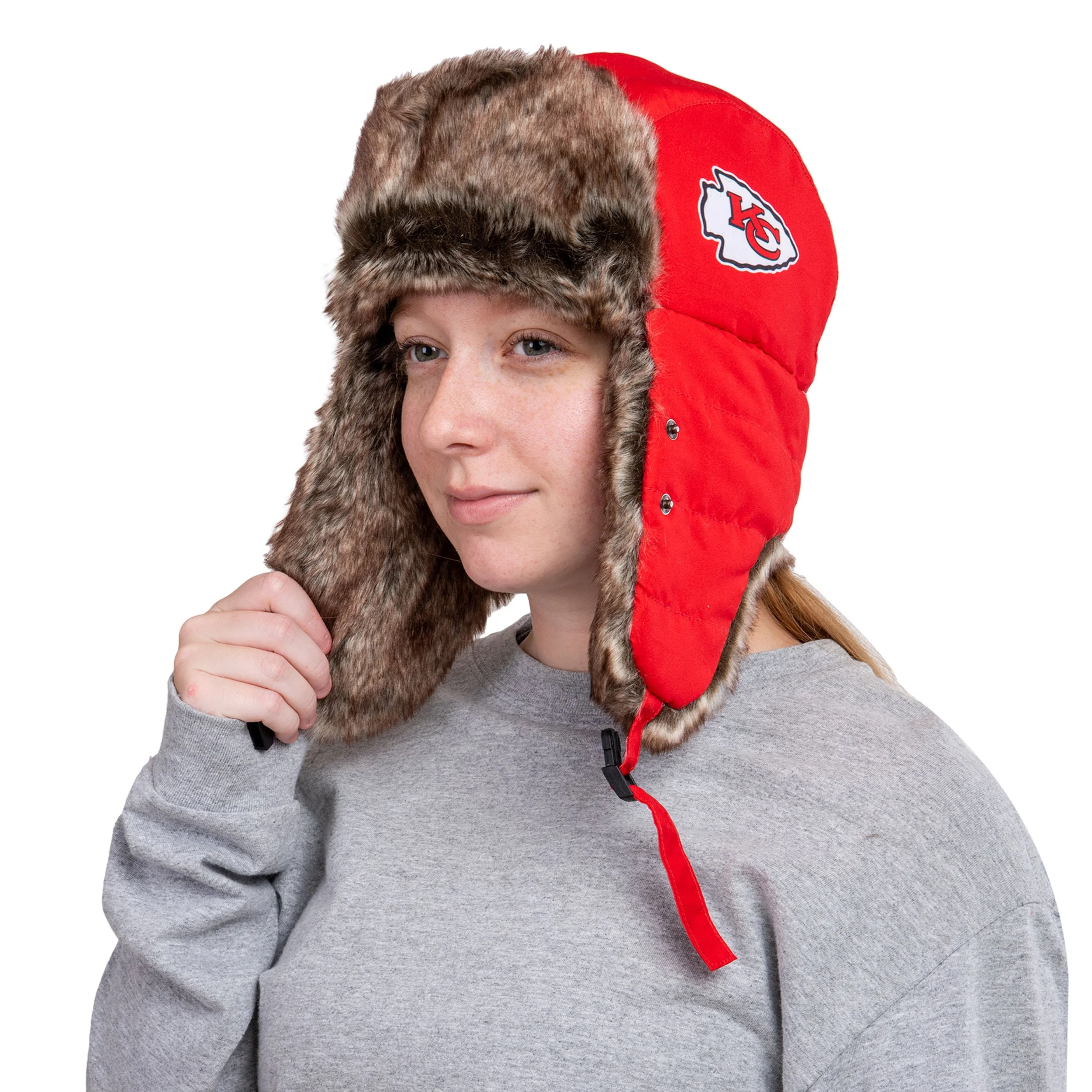 Kansas City Chiefs NFL Big Logo Trapper Hat With Face Cover - Image 3