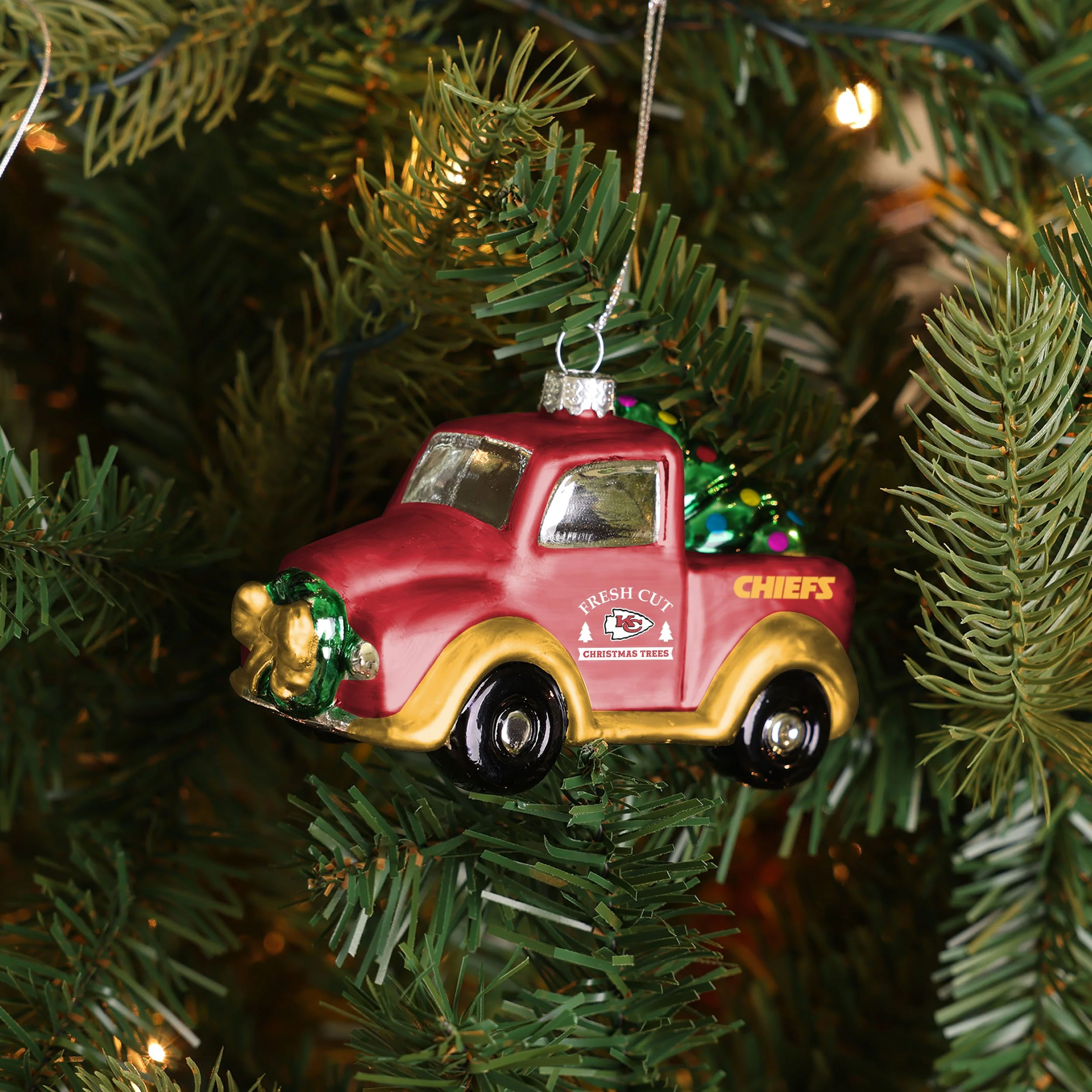Kansas City Chiefs NFL Blown Glass Truck Ornament - Image 3