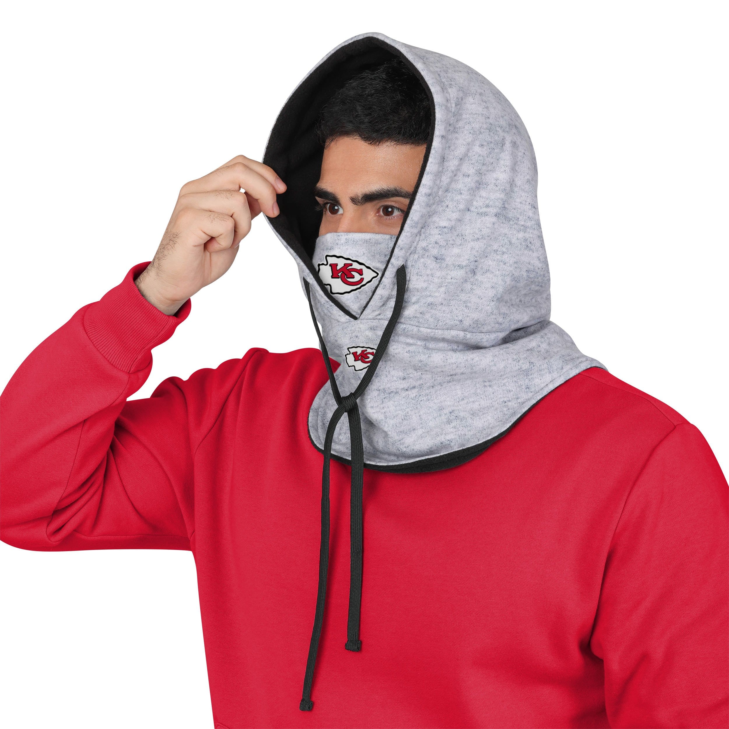 Kansas City Chiefs NFL Heather Gray Drawstring Hooded Gaiter Scarf - Image 3